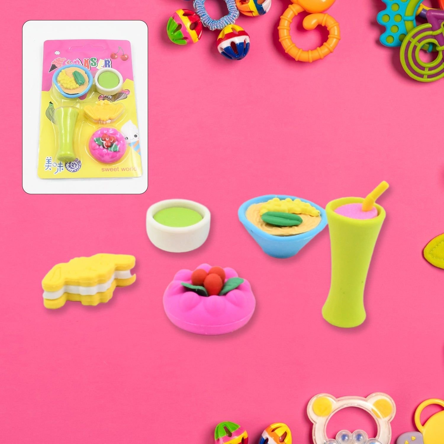 3D Mix Design Fancy & Stylish Colorful Erasers – Cute Novelty Eraser Set for Kids & School Prize (1 Set) - Image 2