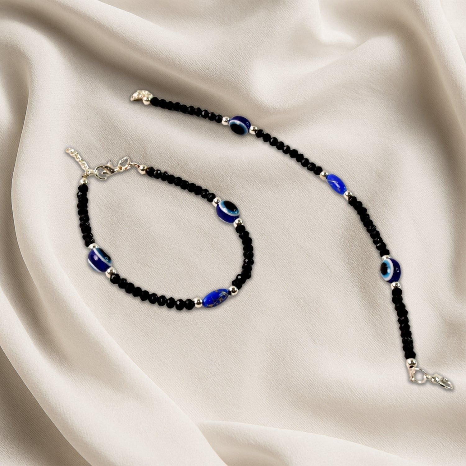 Adjustable Black Bead Evil Eye Protection Bracelet Set (2 Pc) - Image 6