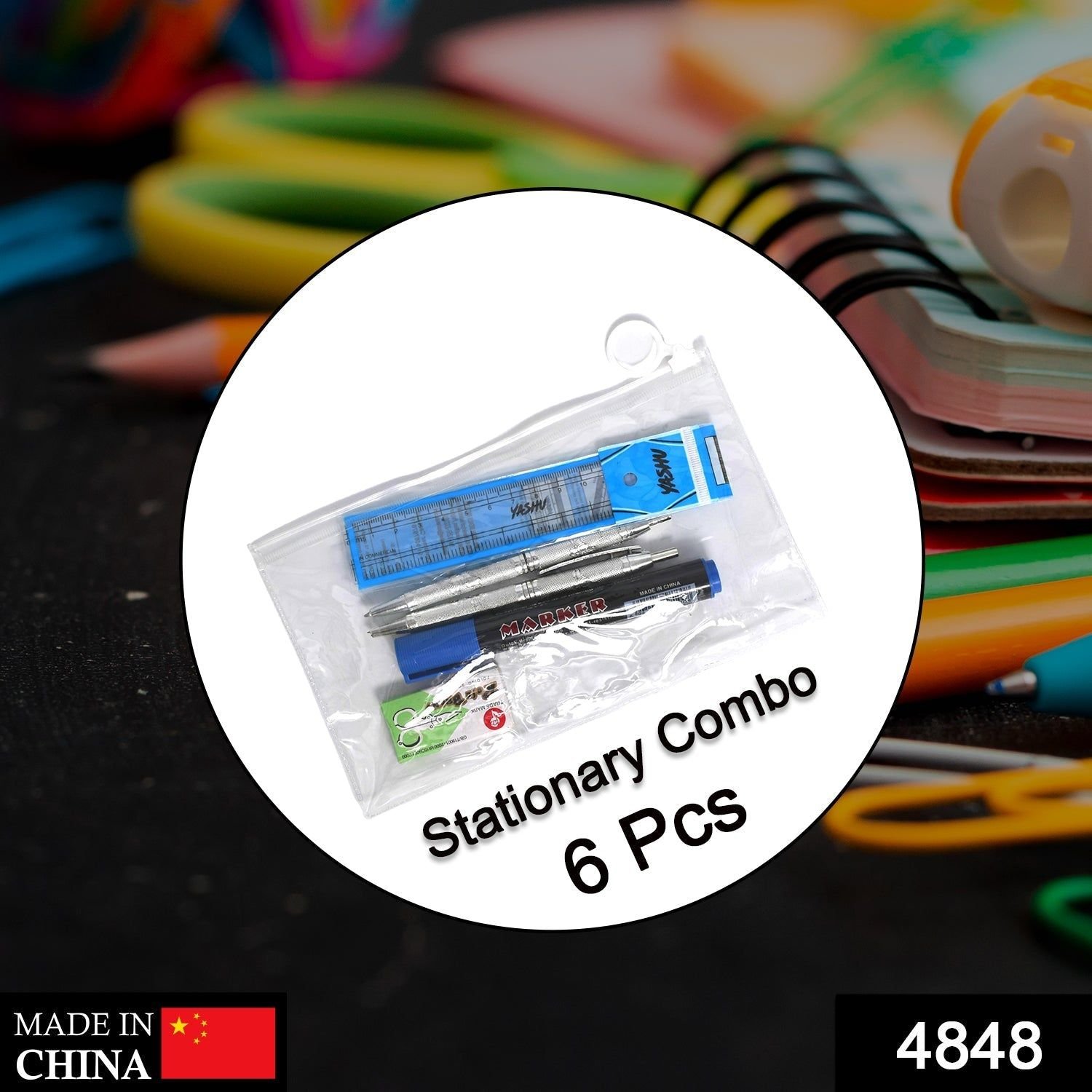 6-Pcs Combo Zipper Pouch scissor Ruler Pen And Marker Used While Studying By Teachers And Students In Schools And Colleges Etc. - Image 2