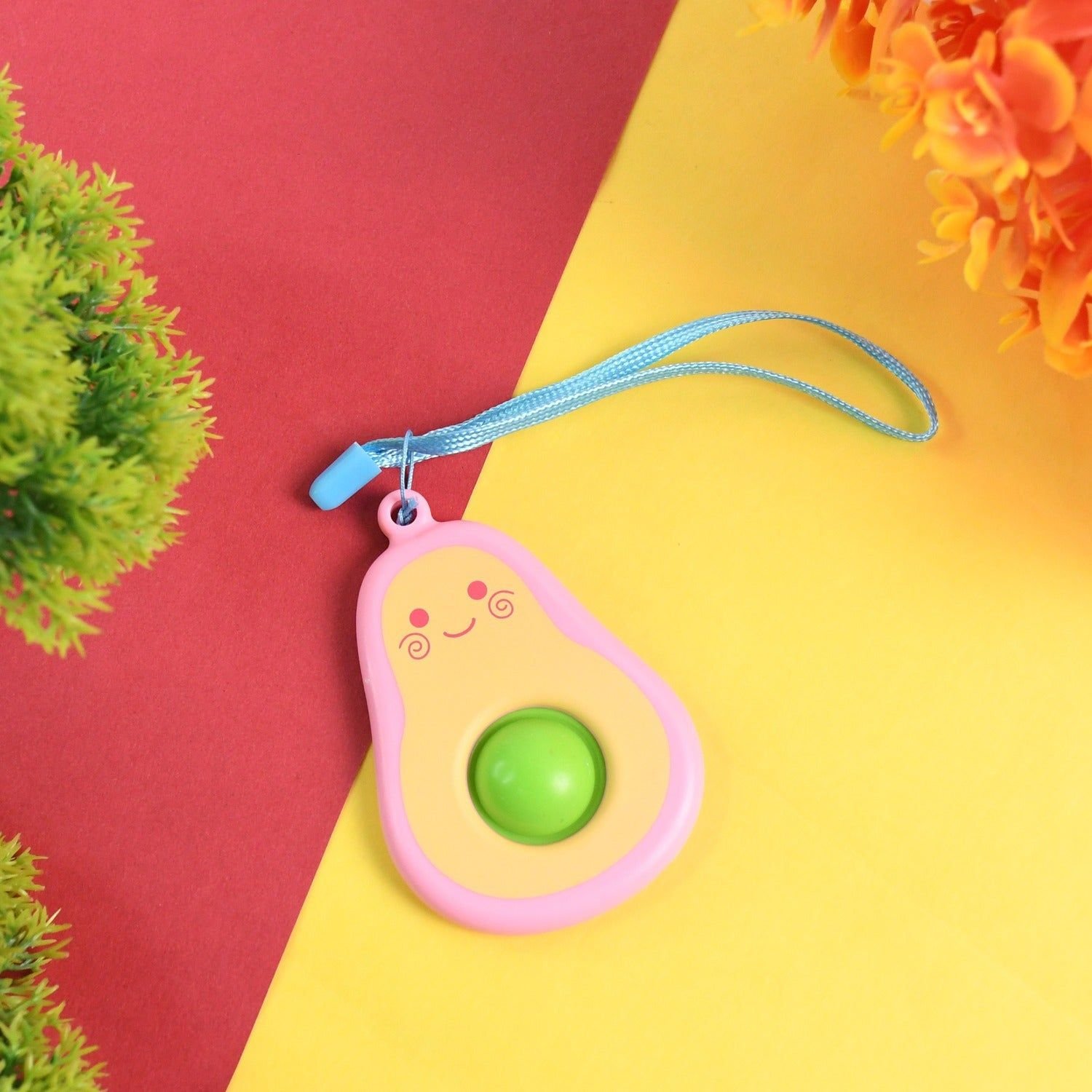 Cute Avocado-Shaped Mini Push Pop Keychain Toy with Strap (1 Pc) - Image 3