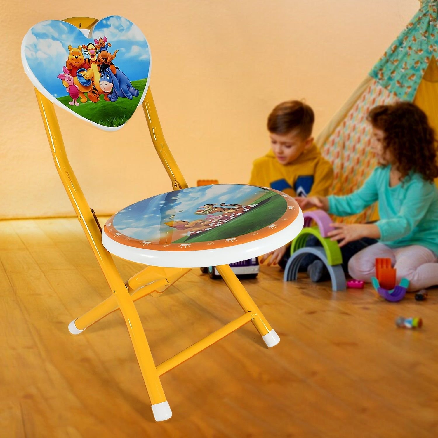 Heart Shape Kids Chair Cartoon Printed Foldable Kids / Children Folding Chair for Playrooms, Schools, Daycares, and Home. Metal and Fibre Body Picnic Beach Camping Chair (1 Pc) - Image 5