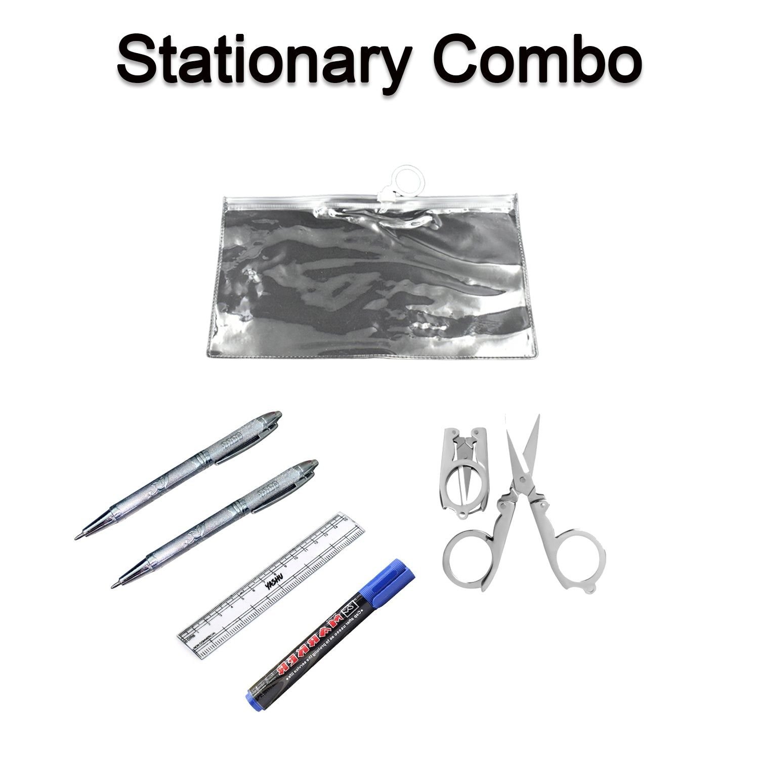 6-Pcs Combo Zipper Pouch scissor Ruler Pen And Marker Used While Studying By Teachers And Students In Schools And Colleges Etc. - Image 3