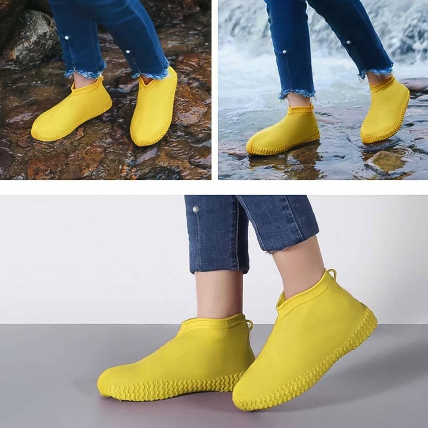 Yellow Non-Slip Silicone Rain Reusable Anti skid Waterproof Fordable Boot Shoe Cover (1 Pair ) - Image 6