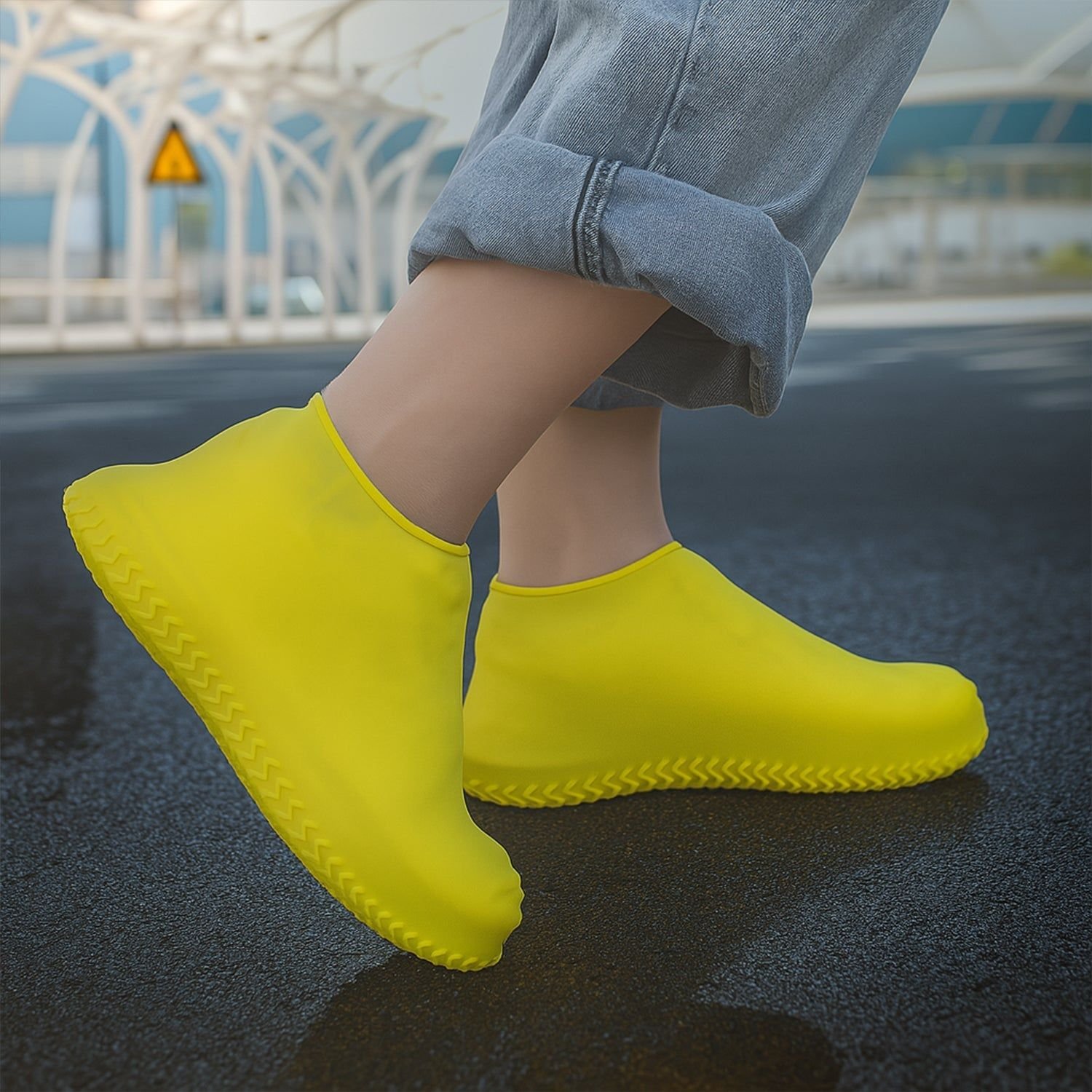 Yellow Non-Slip Silicone Rain Reusable Anti skid Waterproof Fordable Boot Shoe Cover (1 Pair ) - Image 3