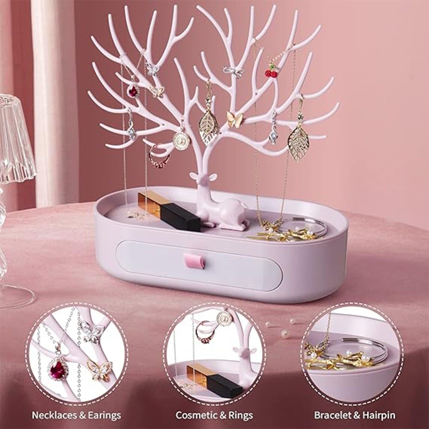 Plastic Jeweller Organizer Earring Holder and Necklace Rack With Drawer (1 Pc) - Image 6