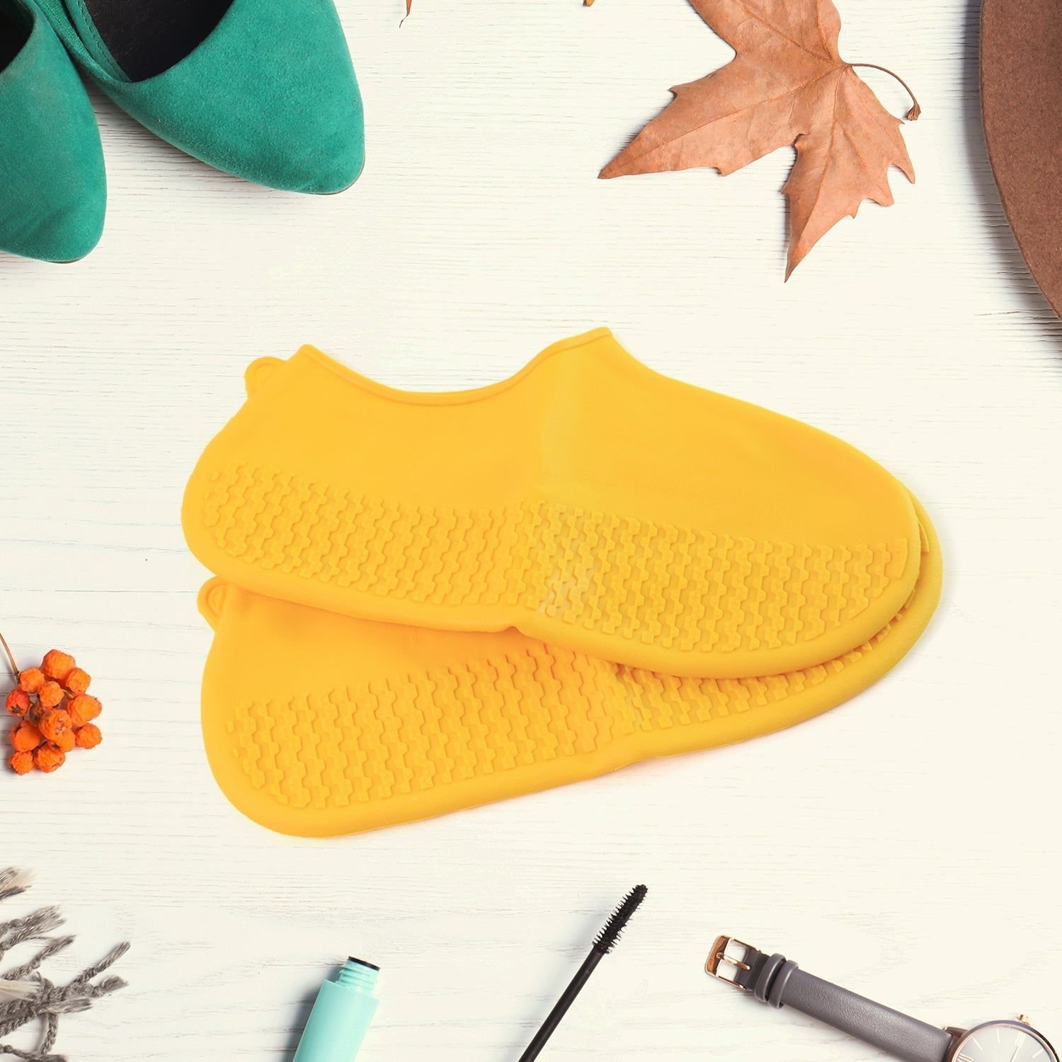 Yellow Non-Slip Silicone Rain Reusable Anti skid Waterproof Fordable Boot Shoe Cover (1 Pair ) - Image 4