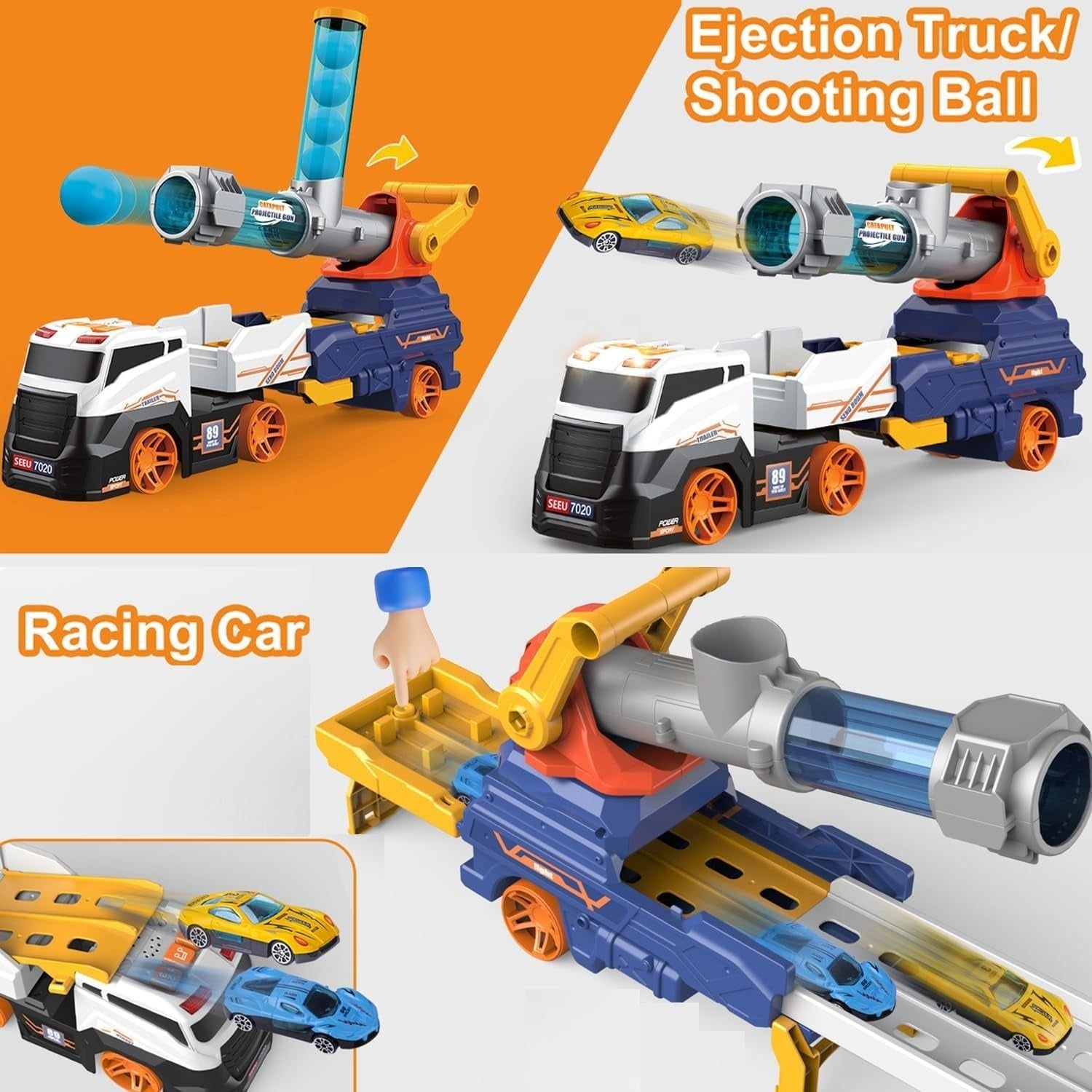 Large Truck Toys Include 2 Racing Cars+4 Ball, with Light & Sounds (Battery Not Included) - Image 4
