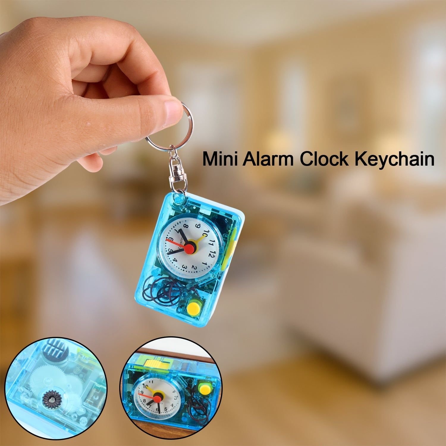 Mini Alarm Clock Keychain – 1PC Portable Quartz Analog Clock Key Ring - Image 3