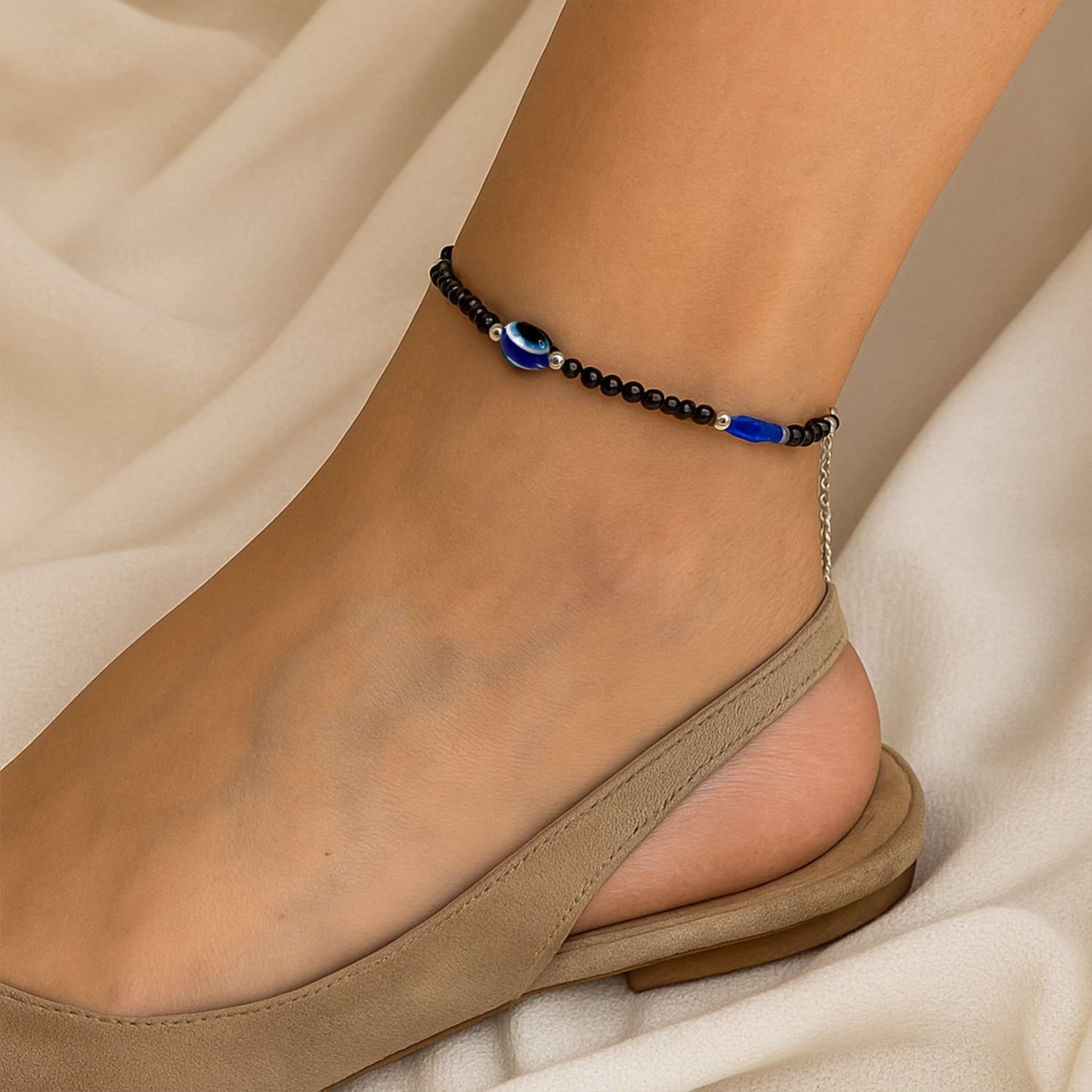 Adjustable Black Bead Evil Eye Protection Bracelet Set (2 Pc) - Image 3