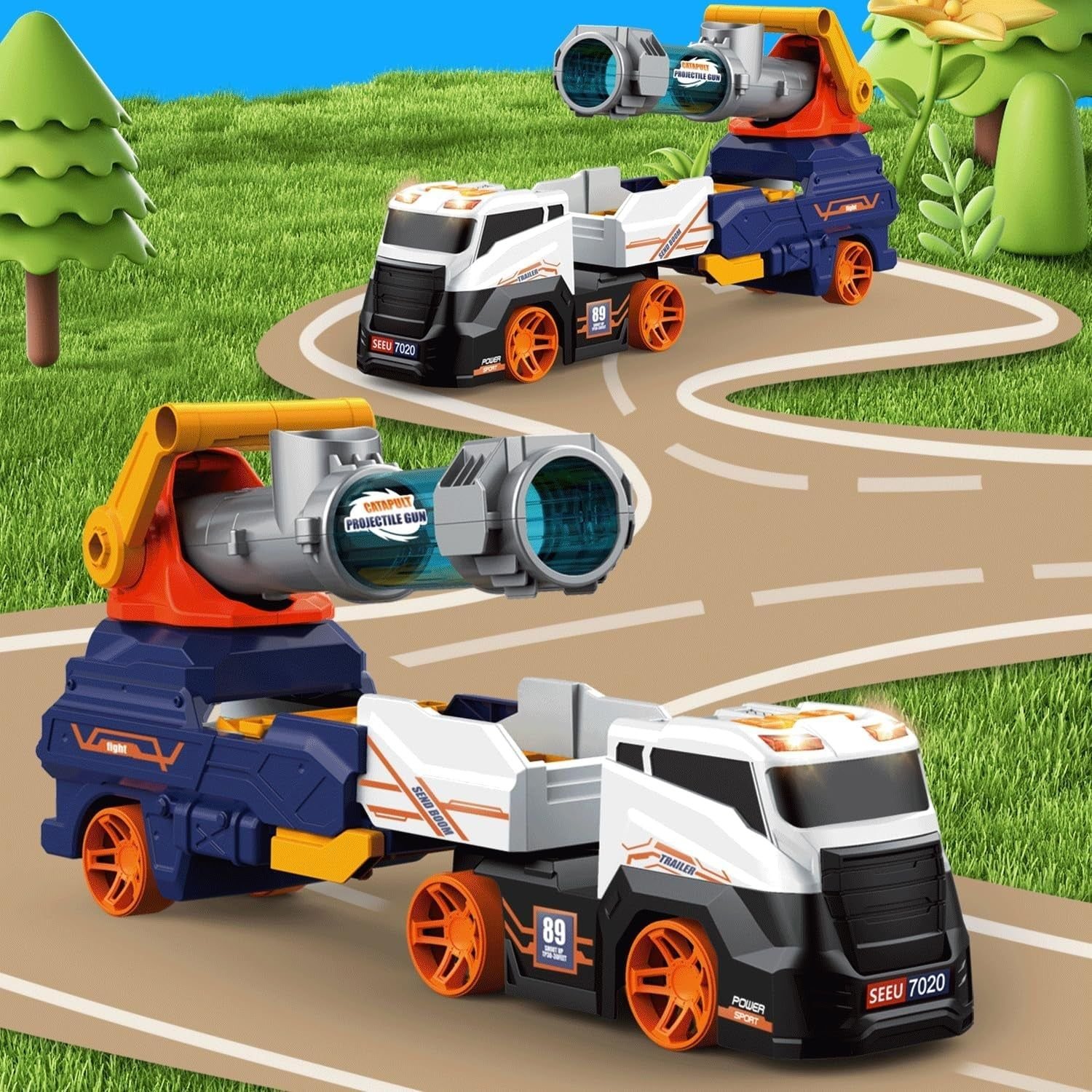Large Truck Toys Include 2 Racing Cars+4 Ball, with Light & Sounds (Battery Not Included) - Image 5