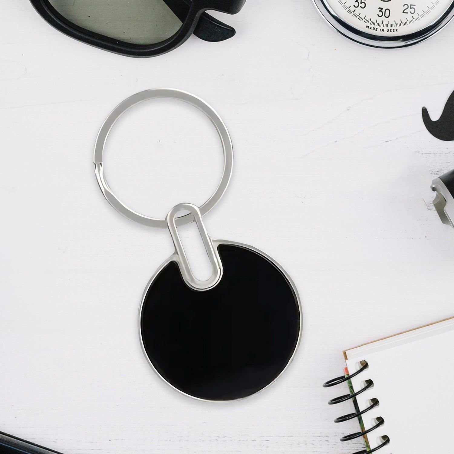 Sleek Black Round Metal Keychain (1 Pc) - Image 6