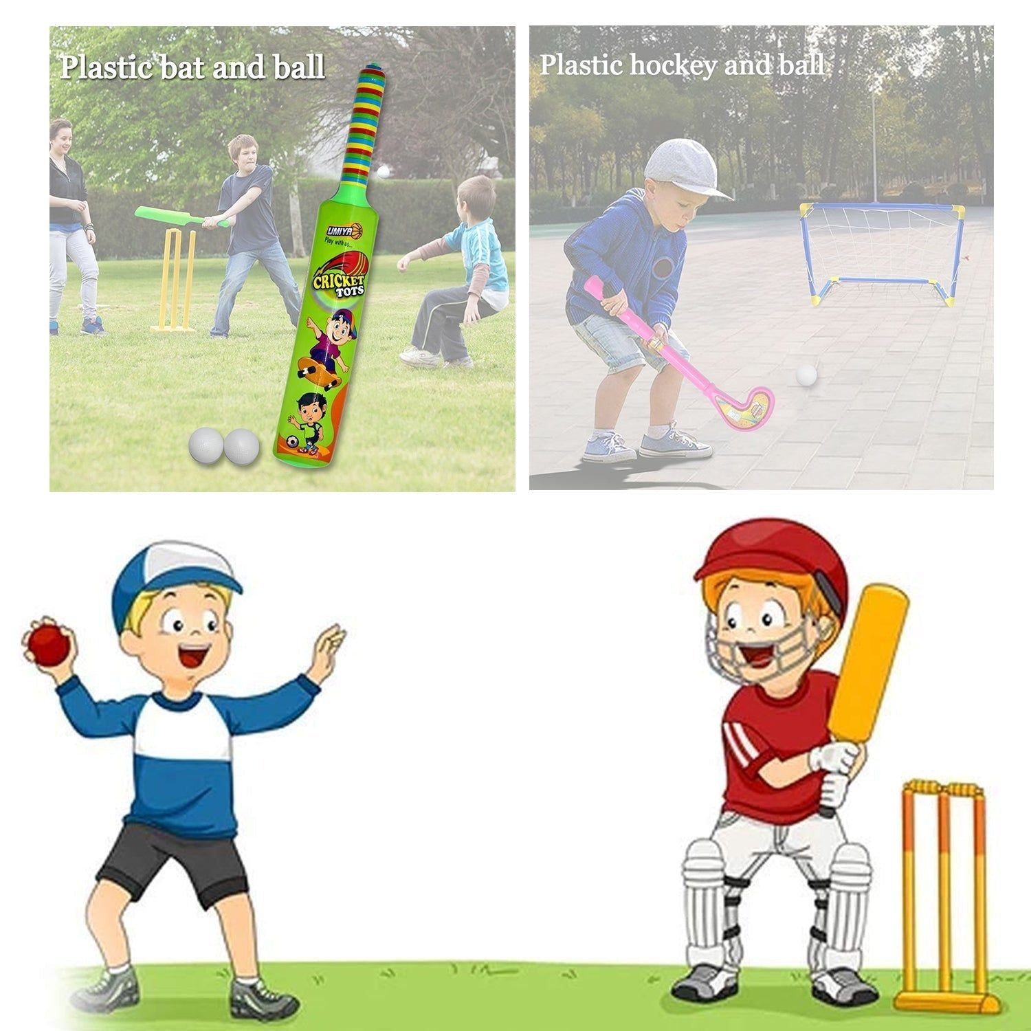 Combo of Light Weight Plastic Bat, Ball & Hockey for Kids, Boys, Indoor, Outdoor Play - Image 6