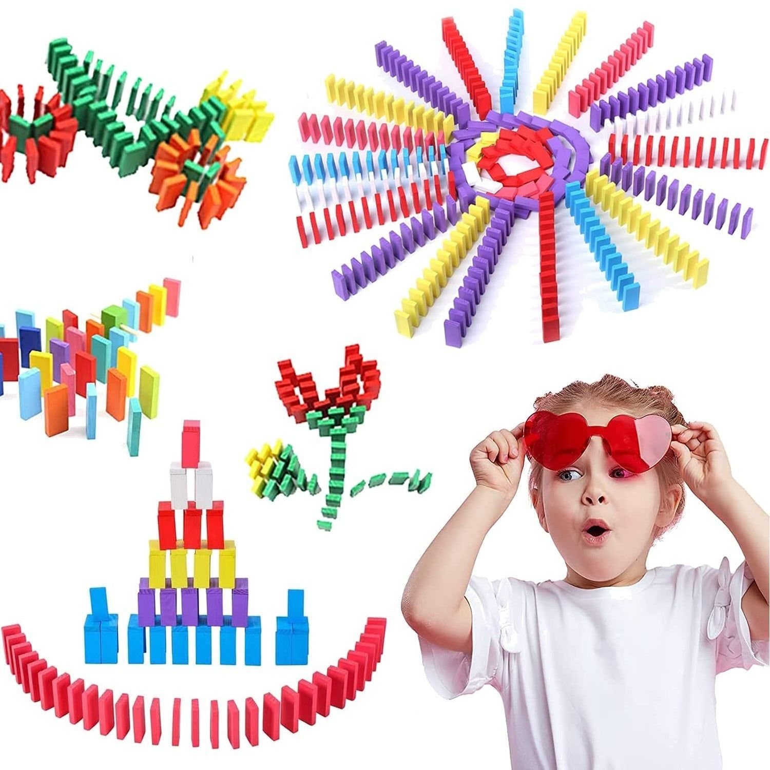 100PC DOMINO BLOCKS SET MULTICOLOR WOODEN TOY BUILDING INDOOR GAME TOY - Image 3