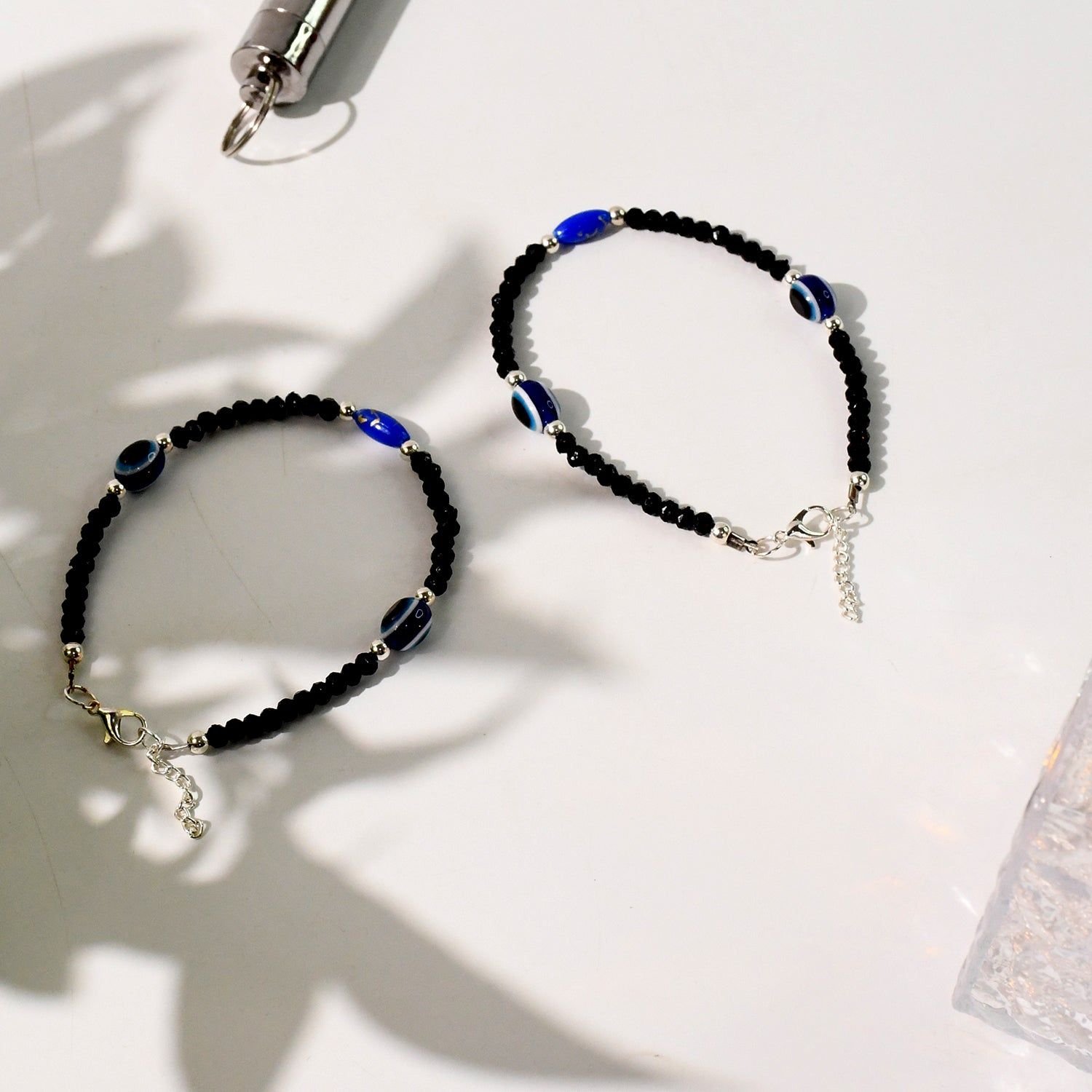 Adjustable Black Bead Evil Eye Protection Bracelet Set (2 Pc) - Image 4