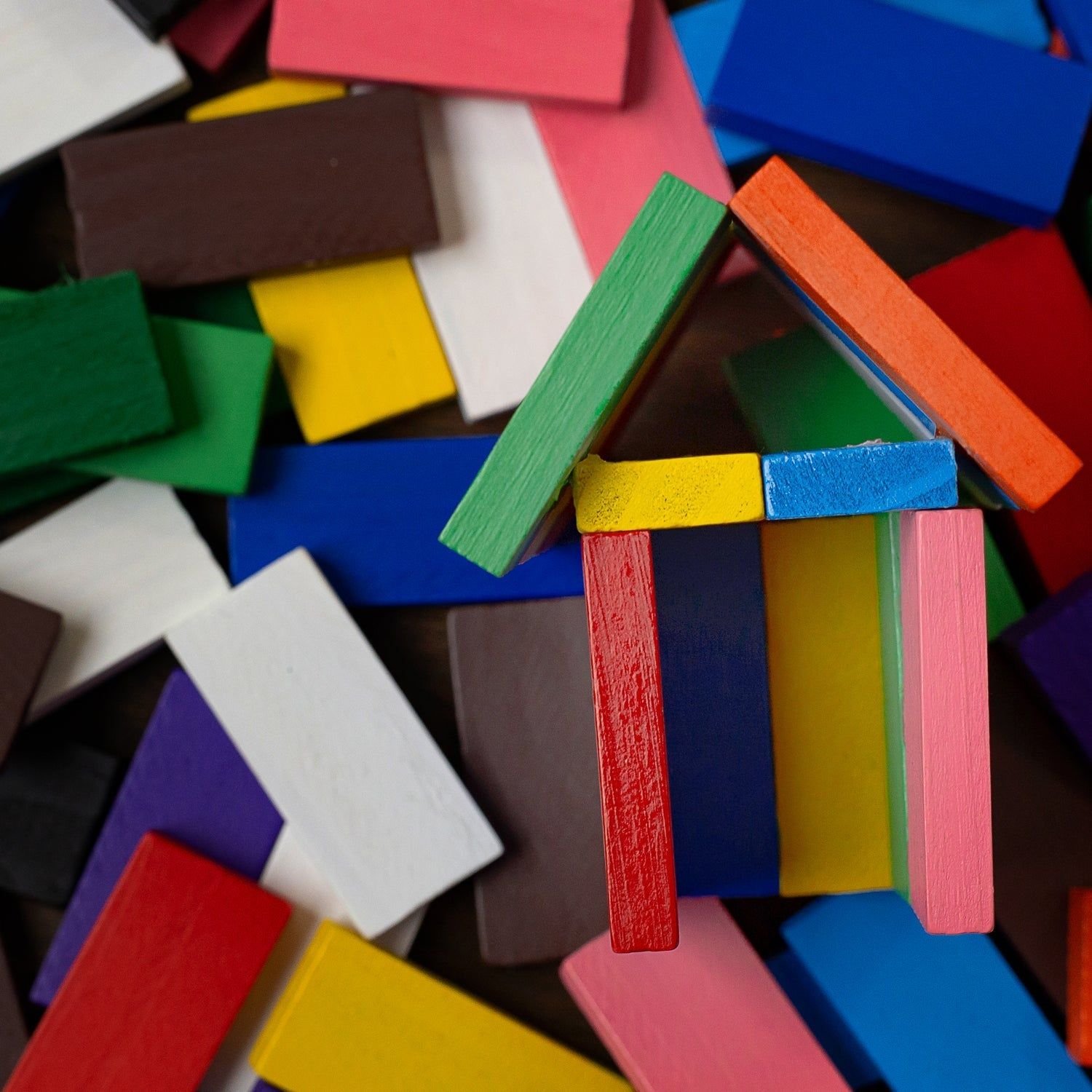 100PC DOMINO BLOCKS SET MULTICOLOR WOODEN TOY BUILDING INDOOR GAME TOY - Image 7