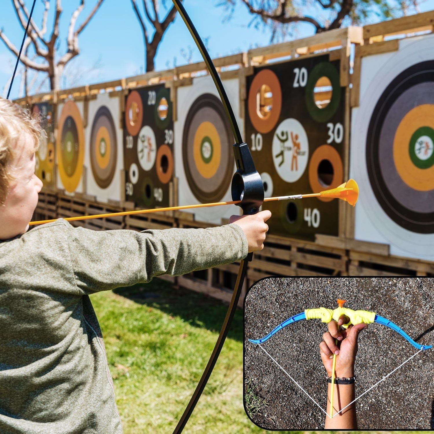 Plastic Archery Bow and Arrow Toy Set with single knife and 3pc Arrow and Target Board, - Image 7