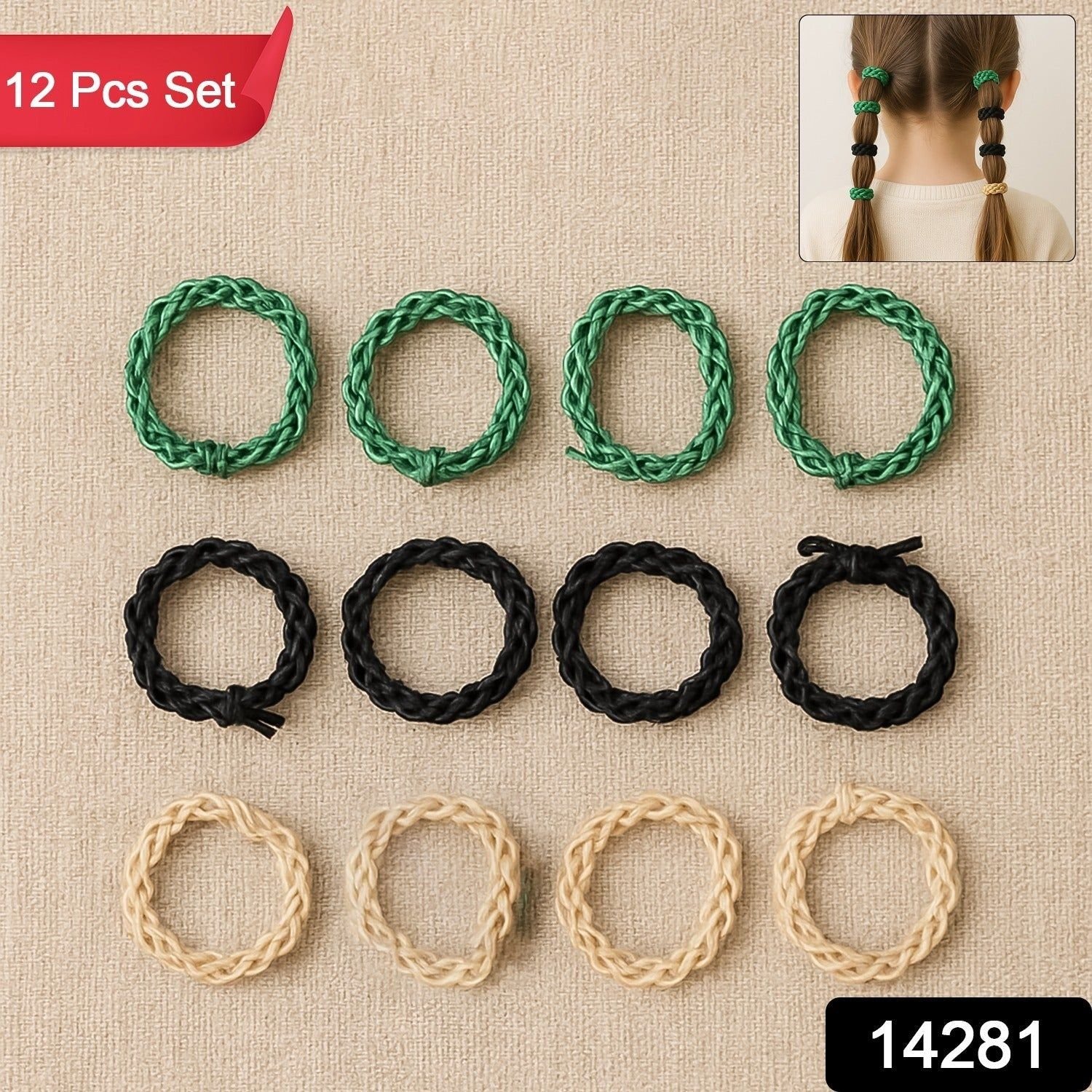 Braided Elastic Hair Bands Set (12 Pc) - Image 2