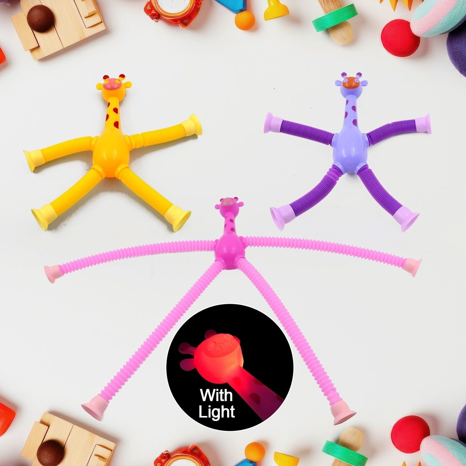 LED Telescopic Suction Cup Giraffe Toy, Tubes Fidget Toys, Shape Changing Telescopic Sensory Tubes Fidget Tubes Sensory Toys Suction Toy, Funny Gift (3 Pcs Set) - Image 2