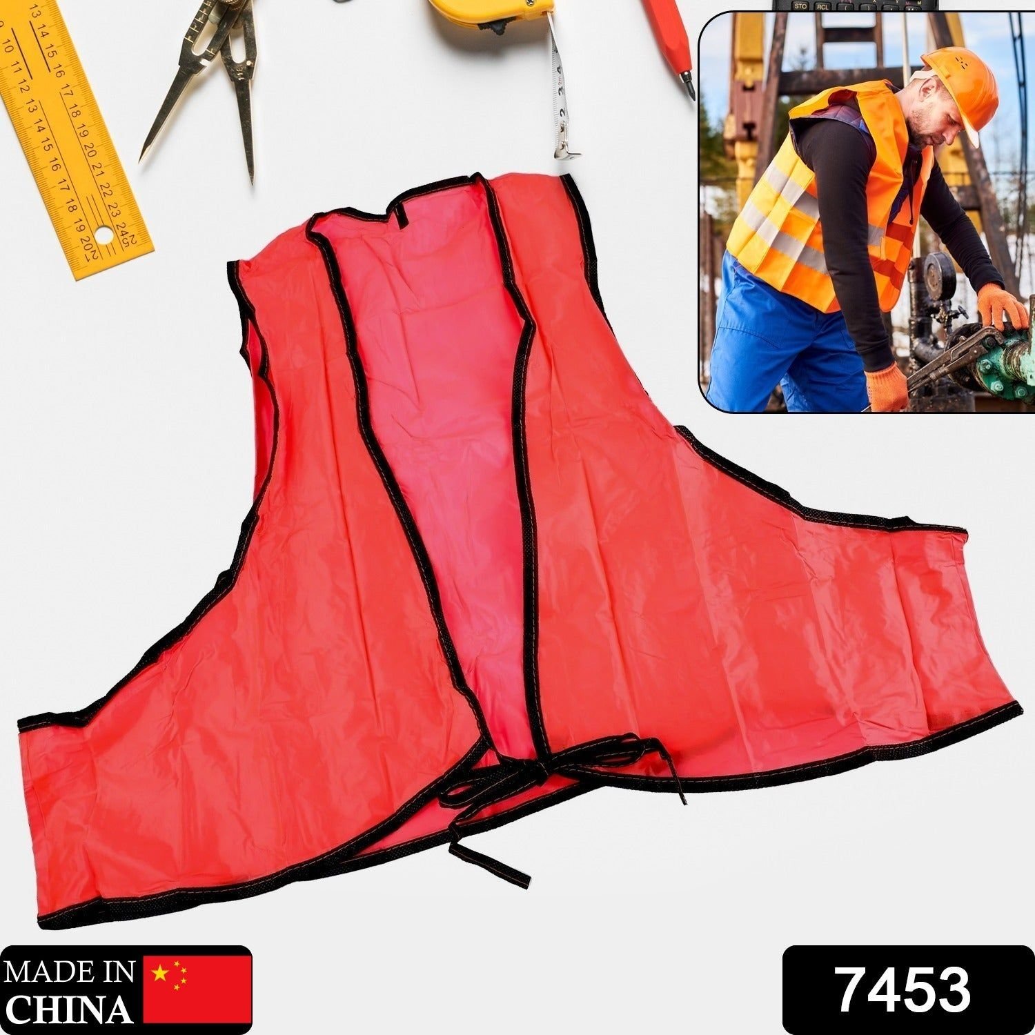 Economy PVC Safety Vest – Soft Vinyl, Tie Closure, High Visibility - Image 2