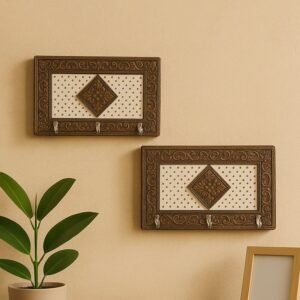 Handicraft Meenakari Wooden keyholder | Wall Hanging Key Holder Style for Your Home Decor & Gift Keys Stand for Entryway, Kitchen, Office, Bedroom Decorative Keys Organizer keyholder (2 Pc Set)