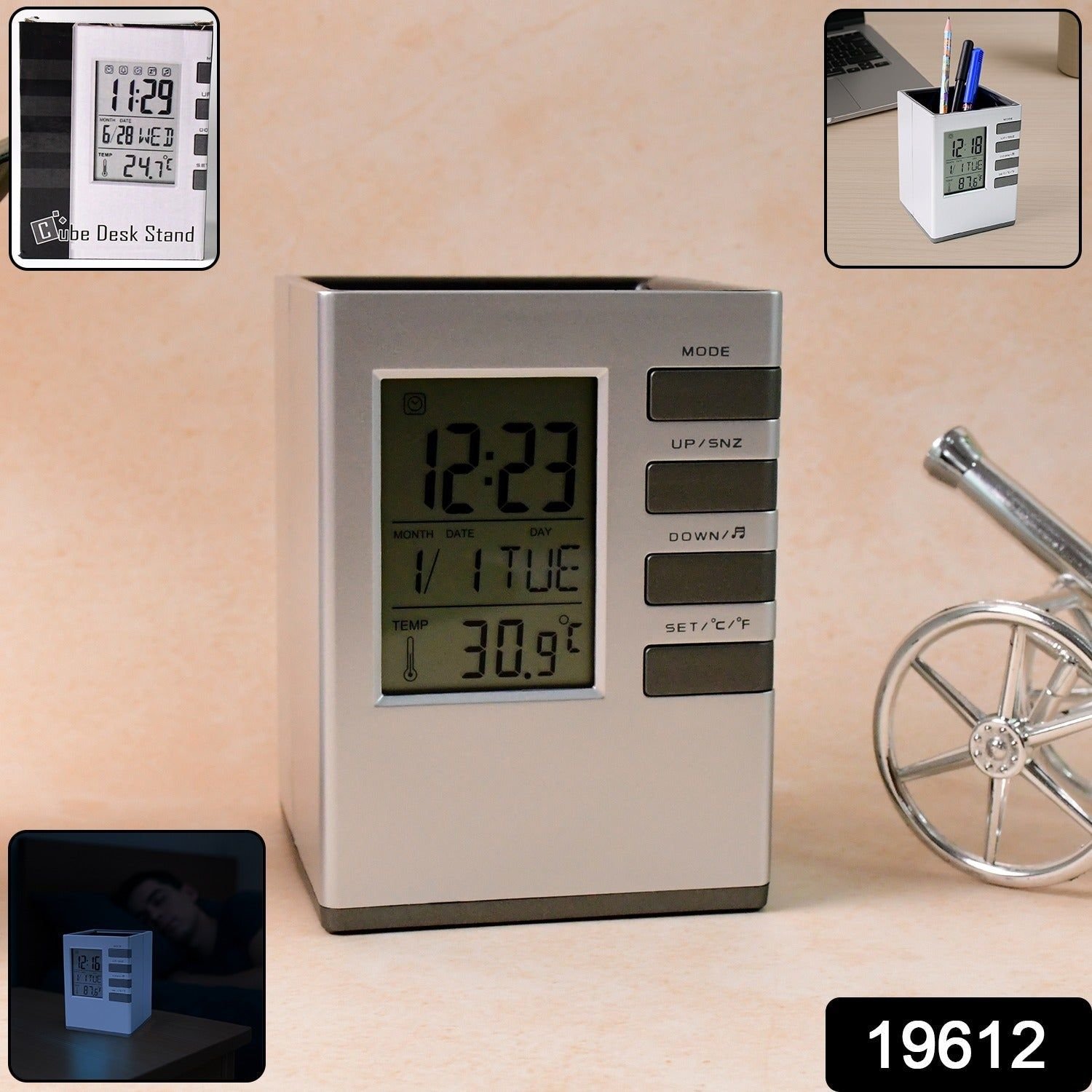 Multifunction Cube Digital Desk Clock with Pen Holder (1 Pc) - Image 2