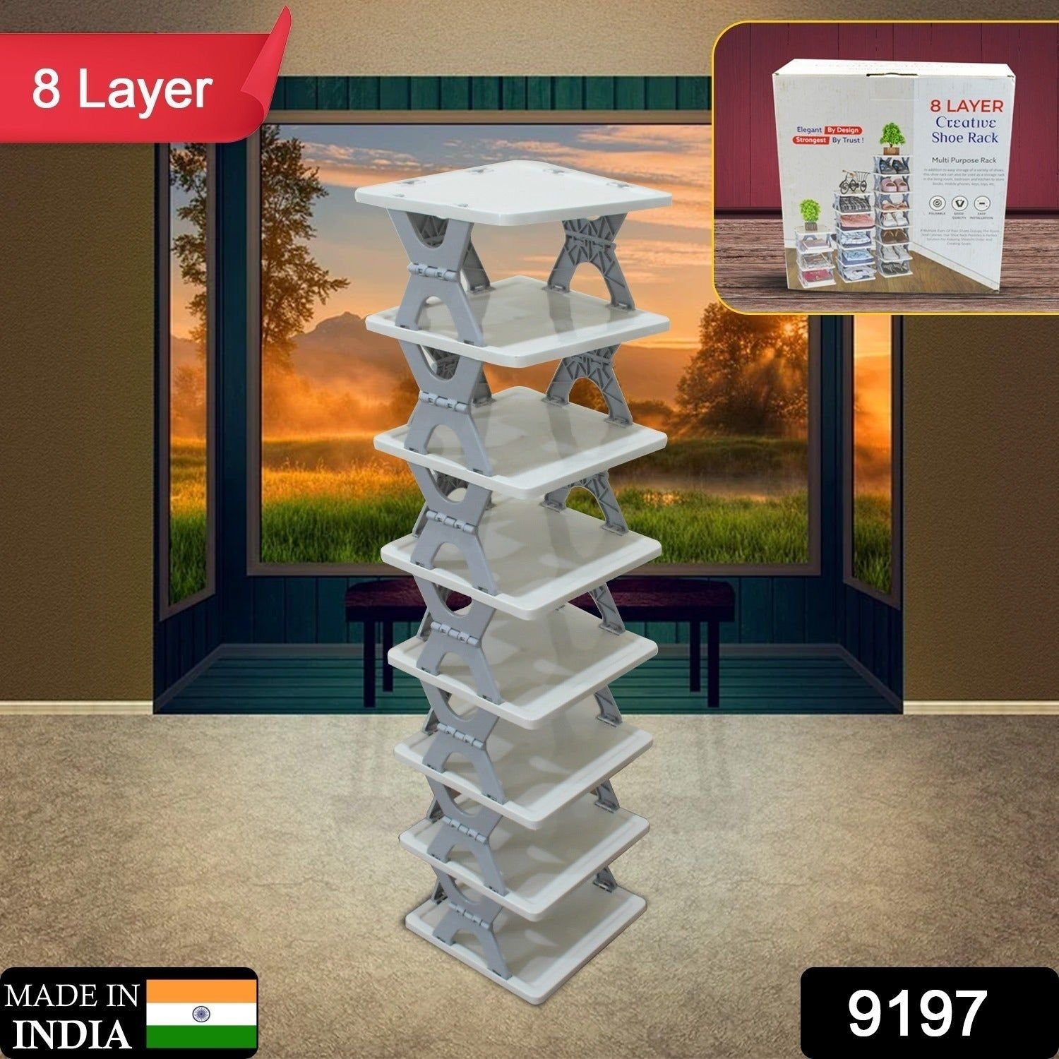 Foldable Shoe Rack (1 Pc, 8 Layers): Space-Saving, Entryway Storage - Image 2