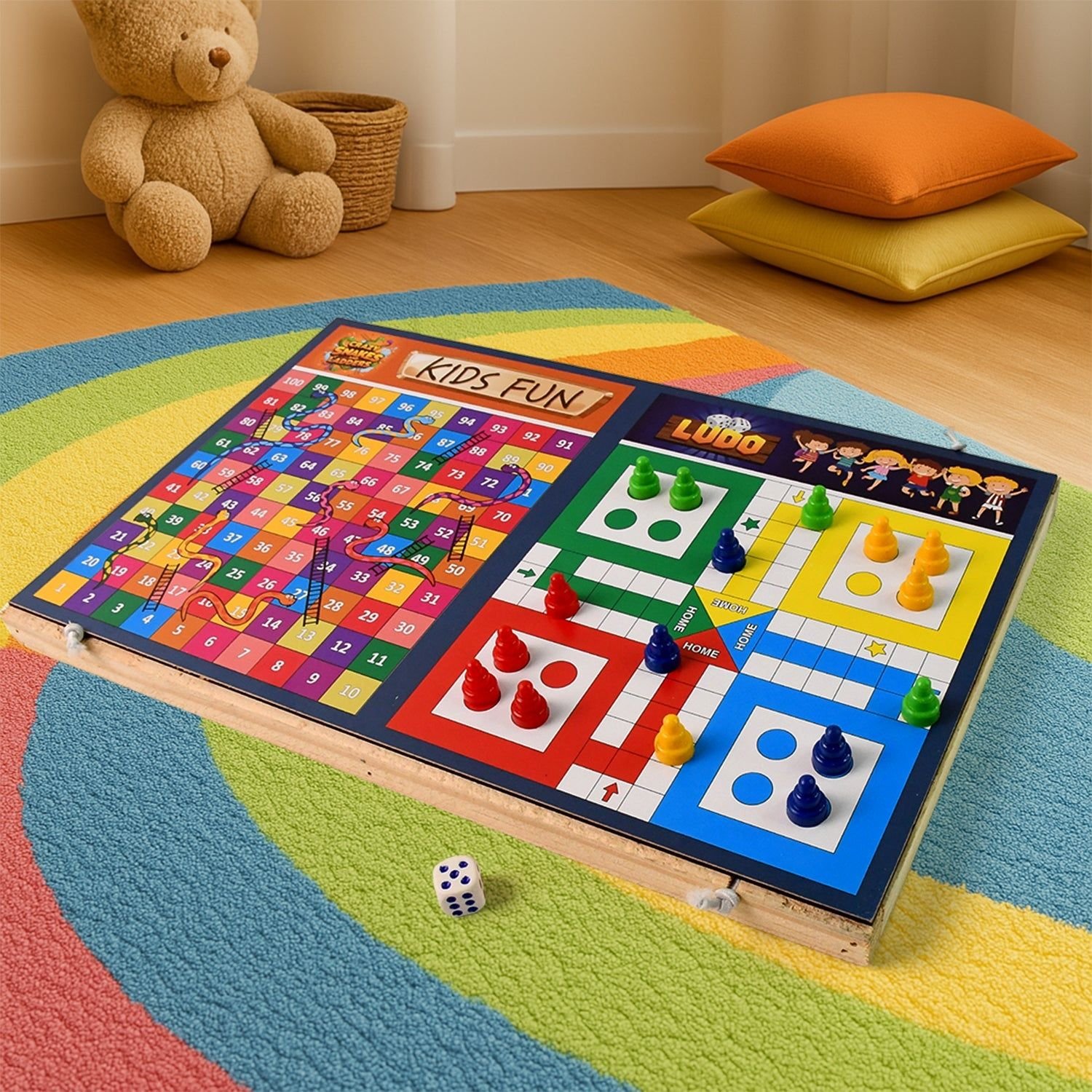 Wooden Board Game Set – Ludo, Snakes & Ladders, and Desktop Football (3-in-1) - Image 5