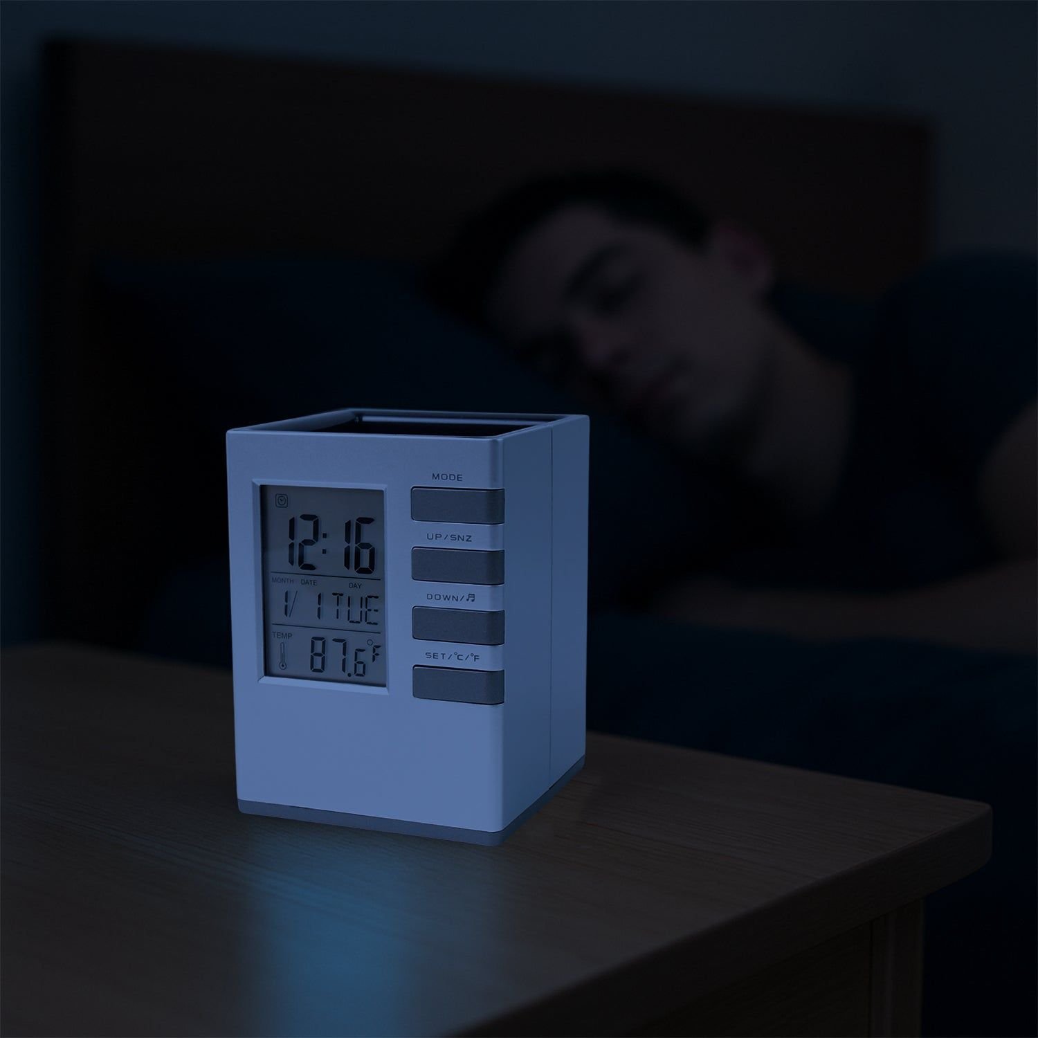 Multifunction Cube Digital Desk Clock with Pen Holder (1 Pc) - Image 3