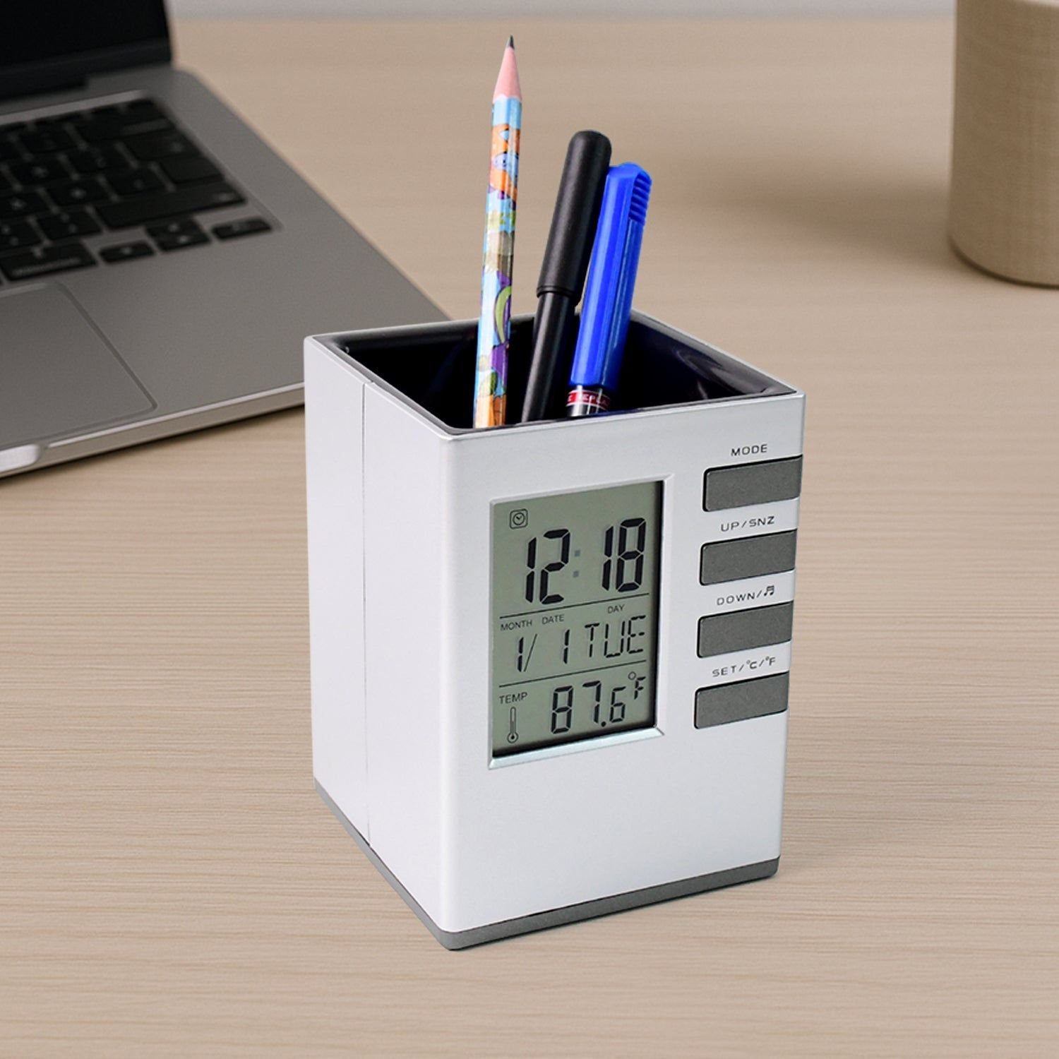 Multifunction Cube Digital Desk Clock with Pen Holder (1 Pc) - Image 6