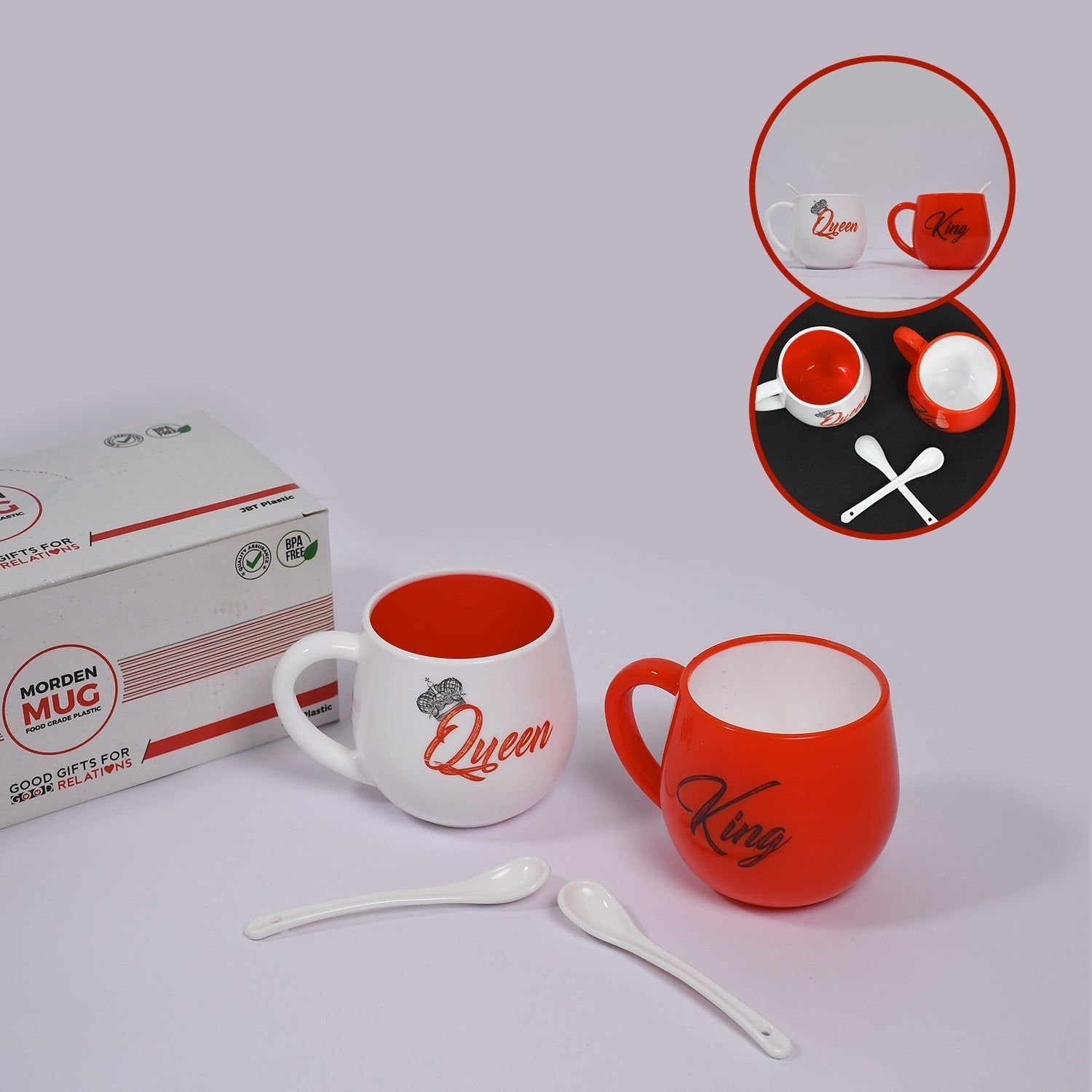 King & Queen Printed Couple Matching Coffee / Tea Plastic Coffee Mug (300ml Set of 2) - Image 5