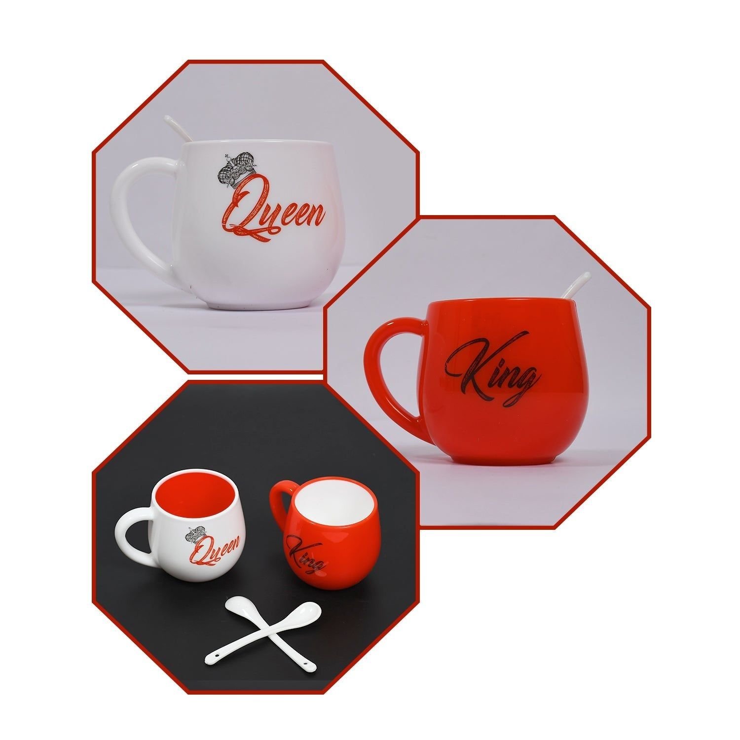 King & Queen Printed Couple Matching Coffee / Tea Plastic Coffee Mug (300ml Set of 2) - Image 4
