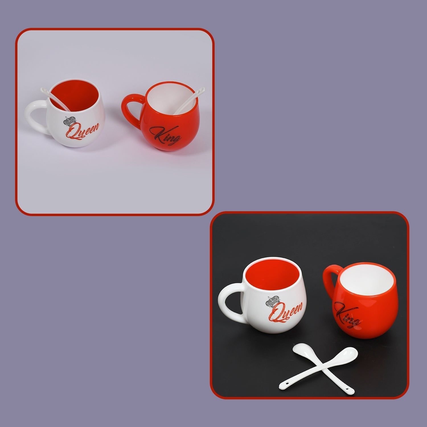King & Queen Printed Couple Matching Coffee / Tea Plastic Coffee Mug (300ml Set of 2) - Image 8