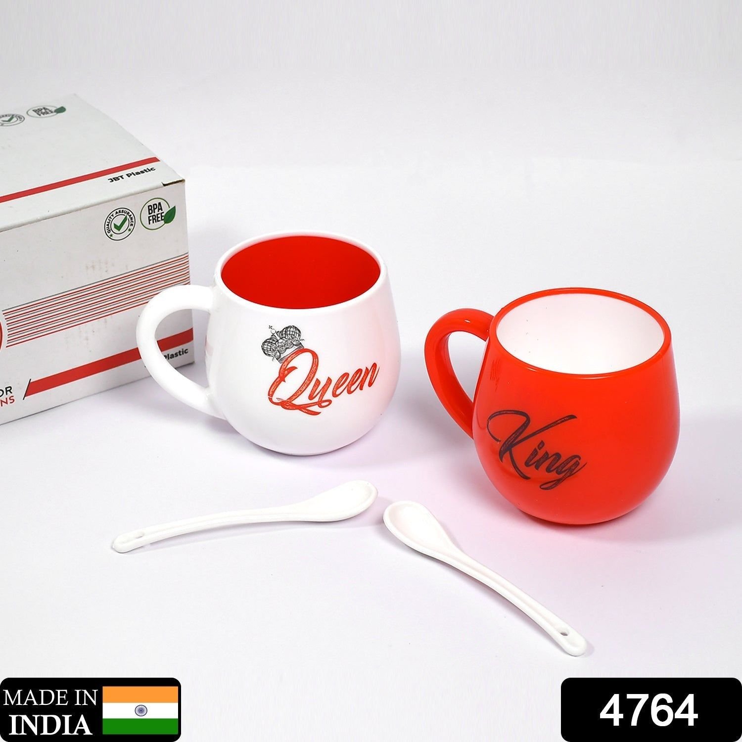 King & Queen Printed Couple Matching Coffee / Tea Plastic Coffee Mug (300ml Set of 2) - Image 2