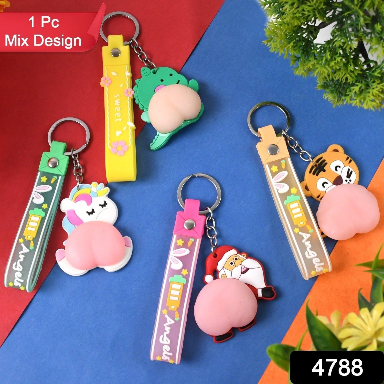 Silicone Keychain with Wrist Strap & Squeeze Toy (1 Pc Mix design) - Image 2