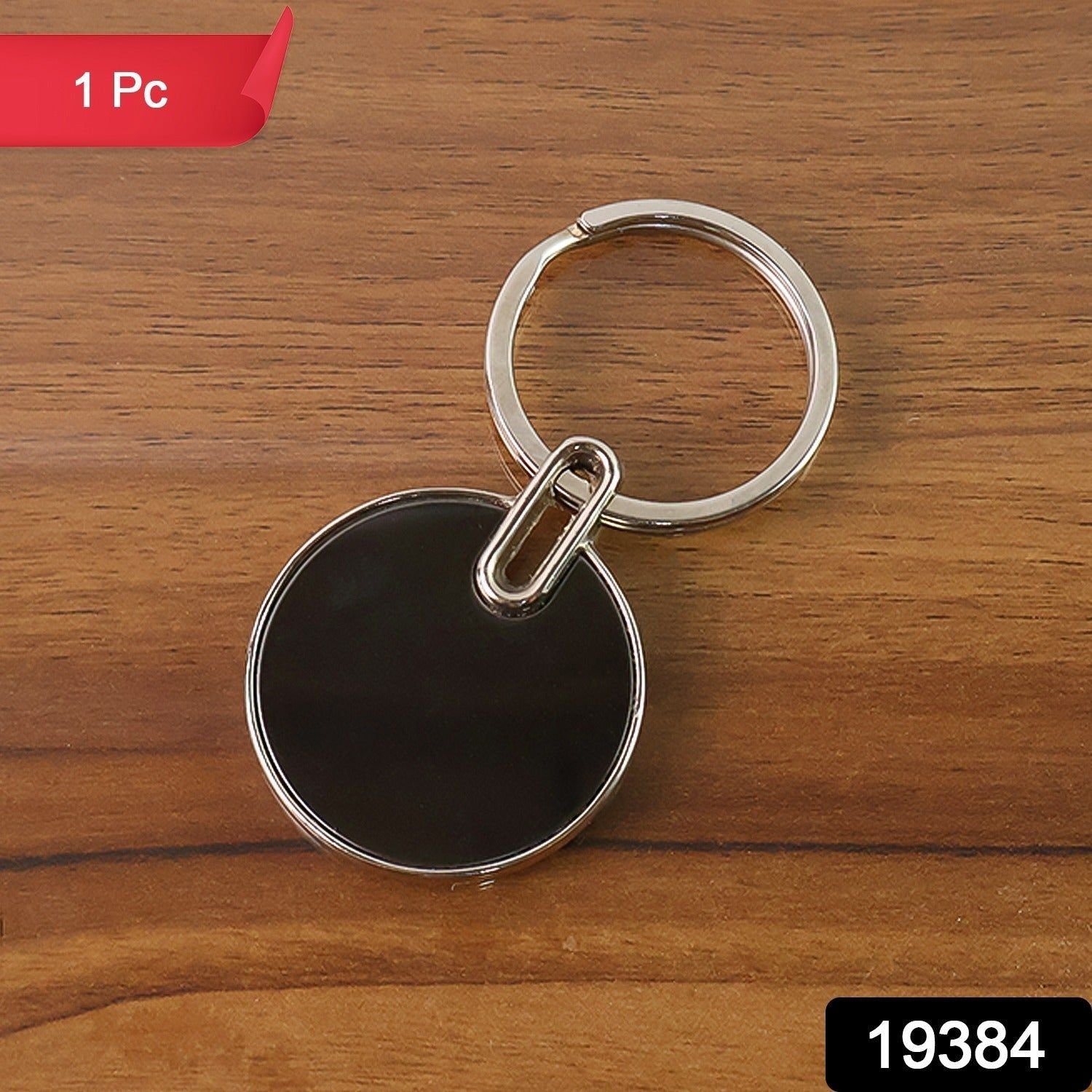 Sleek Black Round Metal Keychain (1 Pc) - Image 2