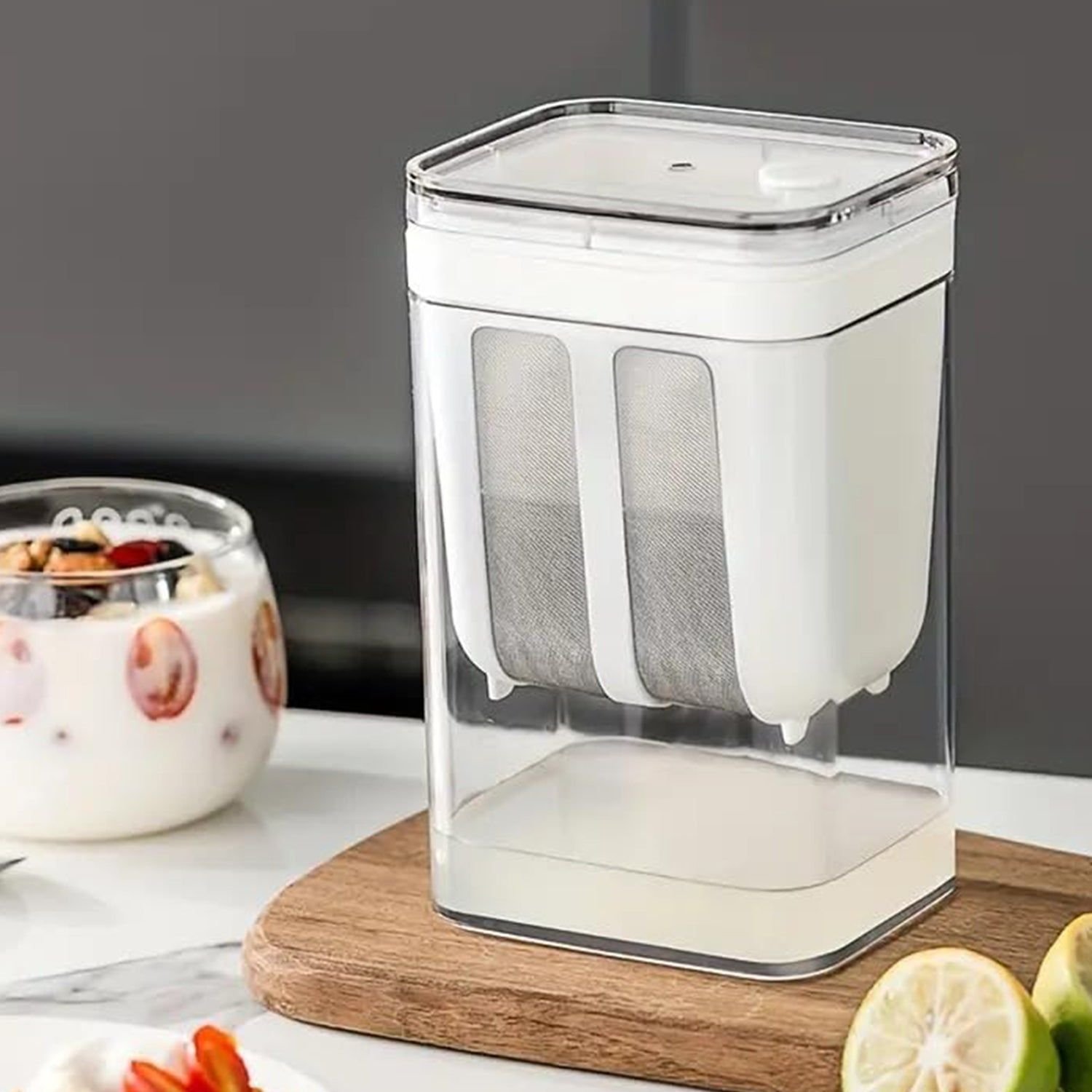 2 in 1 Yogurt Strainer with Storage Box – 1100ml (Plastic + Steel) - Image 3