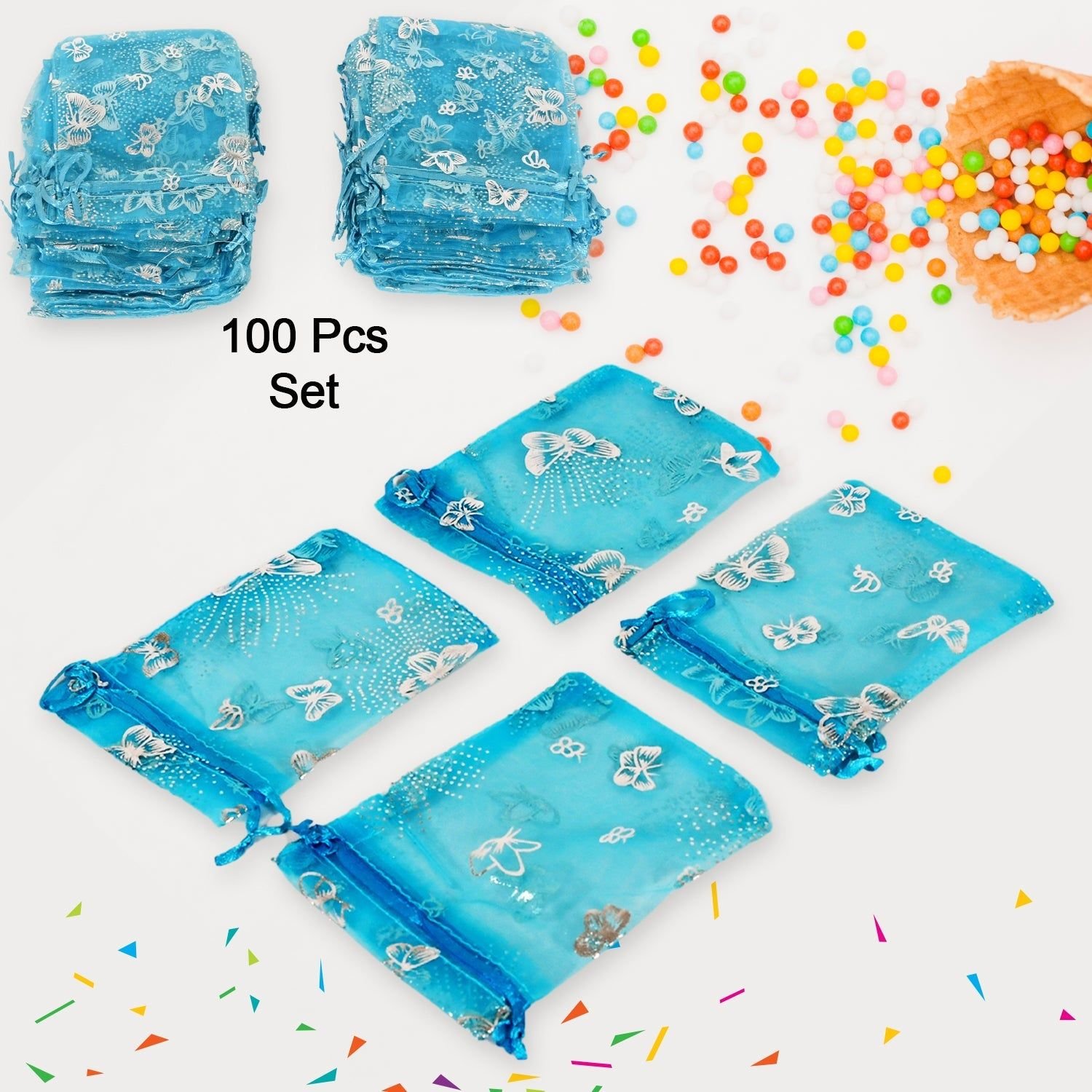 Organza Return Gift Bags Small Mesh Bags Drawstring Gift Bags Christmas Drawstring Organza Gift Bags, Wedding Party Festival Gift Bags, Jewellery Packing Pouch Dry Fruit Pouch 10×12 Cm (100 Pcs Set) - Image 3