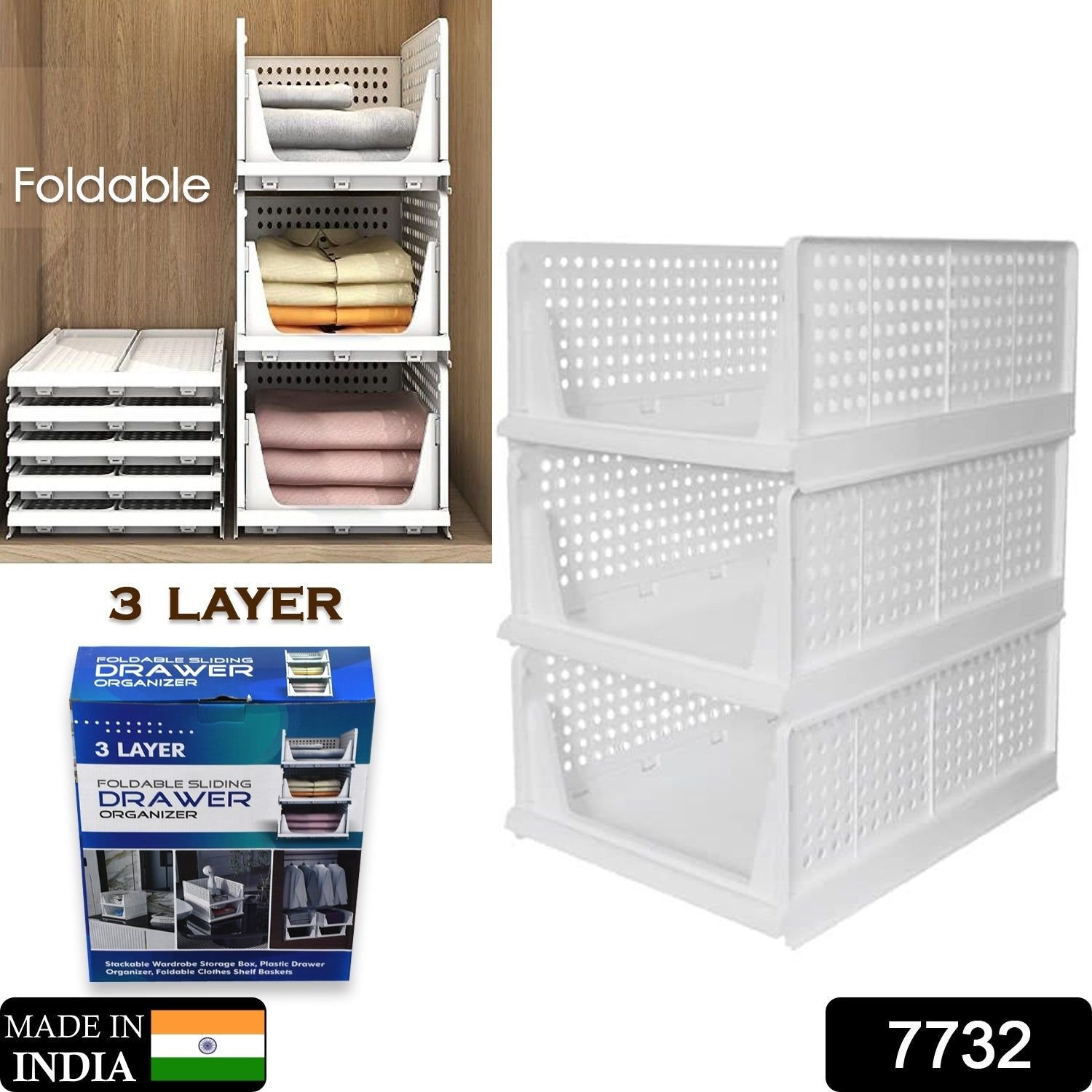 3 Layer Clothes Organizer for Wardrobe Cupboard Organizer for Clothes Foldable and Stackable Closet Organizer Drawer Organizer for Clothes, Multi Purp - Image 2