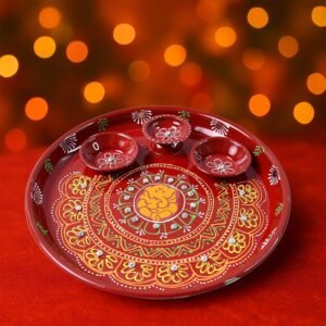 Hand-Painted Decorative Pooja Thali with Ganesha Motif and Diyas