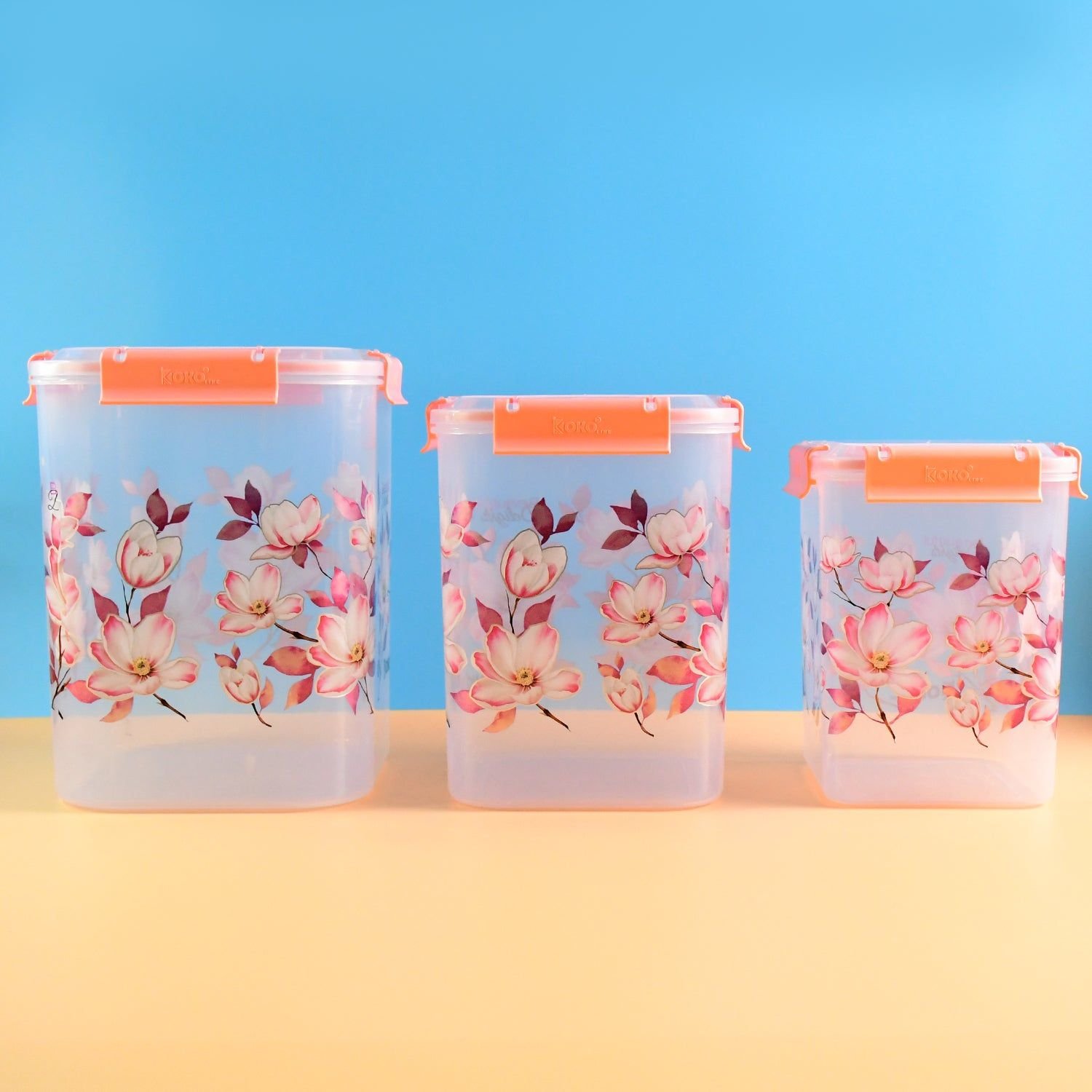 Square 3 Pcs Floral Printed Airtight Storage Container Set – Approx 2.8 Ltr, 4.5 Ltr, 6.9 Ltr (3 Pcs Set) - Image 5