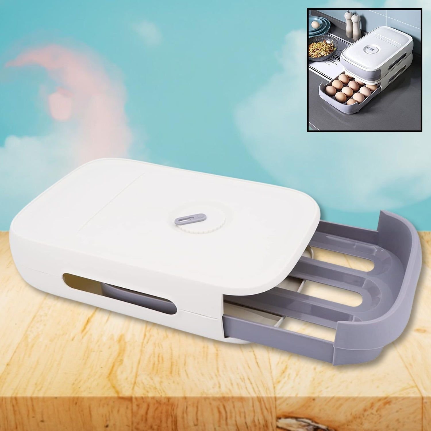 Egg Storage Box Plastic Egg Drawer Fridge Egg Organizer Egg Keeper Refrigerator Egg Drawer Plastic Egg Carton Covered Egg Holder Pantry Egg Bin Househ - Image 8