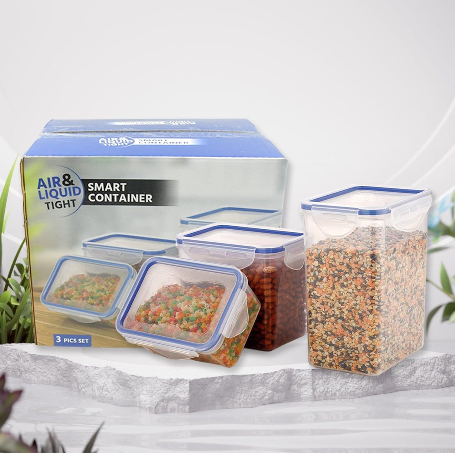 Classics Rectangular Plastic Airtight Food Storage Containers with Leak Proof Locking Lid Storage container set of 3 Pc( Approx Capacity 500ml,1000ml,1500ml, Transparent) - Image 4