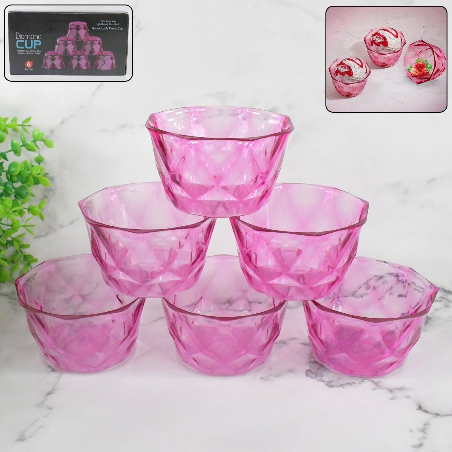 6pc Diamond shape ice cream bowl set | Assorted Colour
