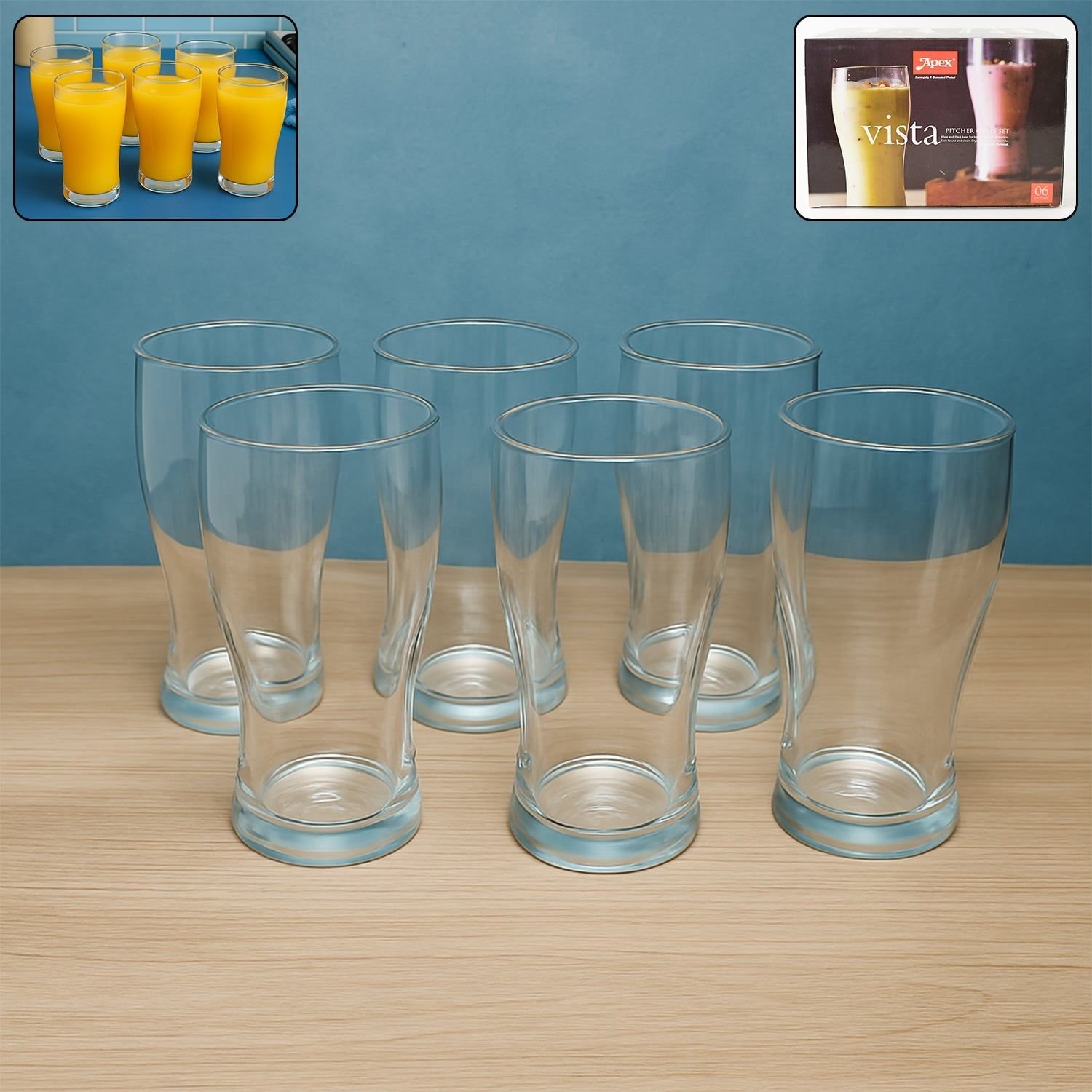 Apex Vista Unbreakable Pitcher Glass Set – 350 ML (Approx) | 6-Piece | Assorted Colour