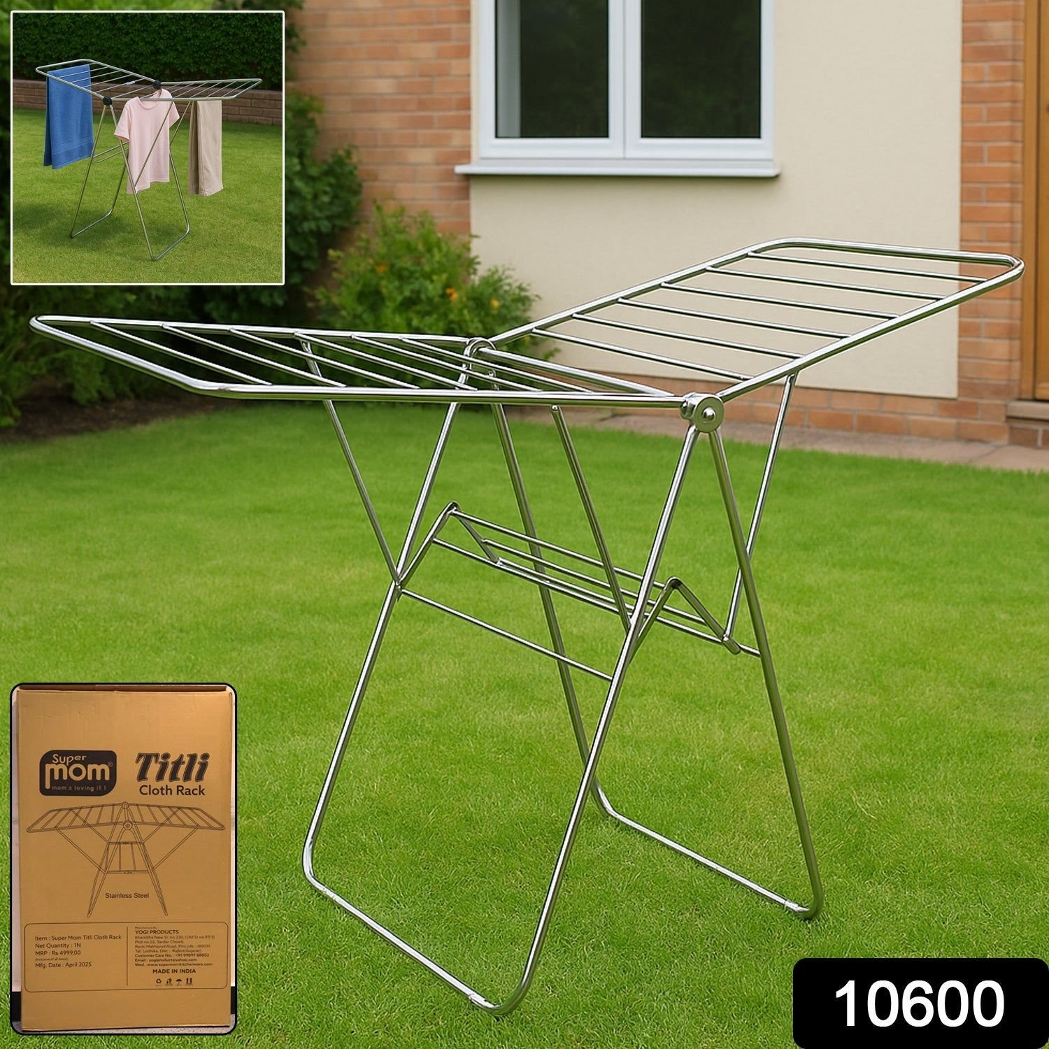 Supermom Premium Stainless Steel Heavy Duty Foldable Cloth Drying Stand (1 Pc) - Image 2