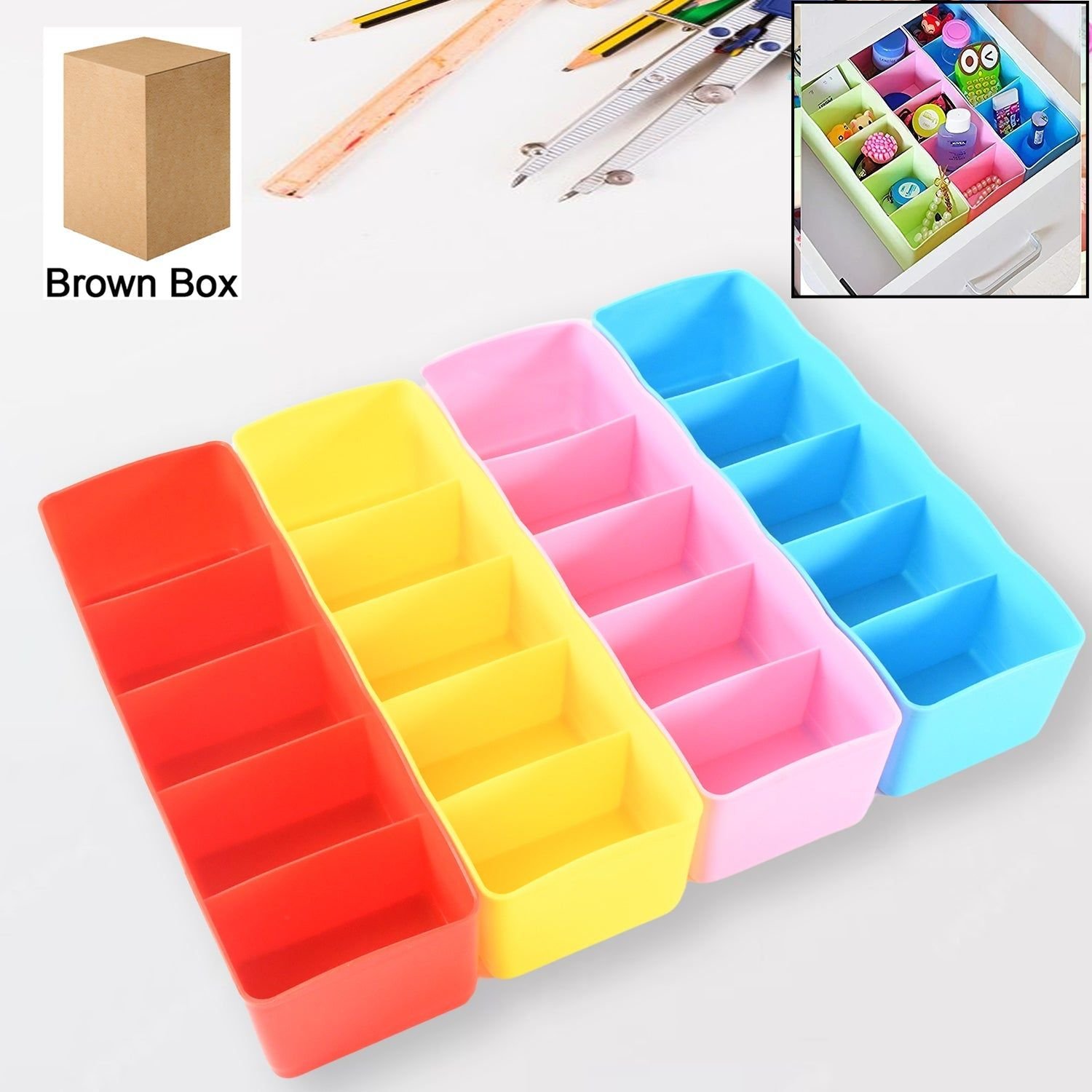 Desktop Storage Organizer Box Set - 5 Grid Compartments for Clothing, Underwear, Socks & Ties (4-Piece) - Image 4