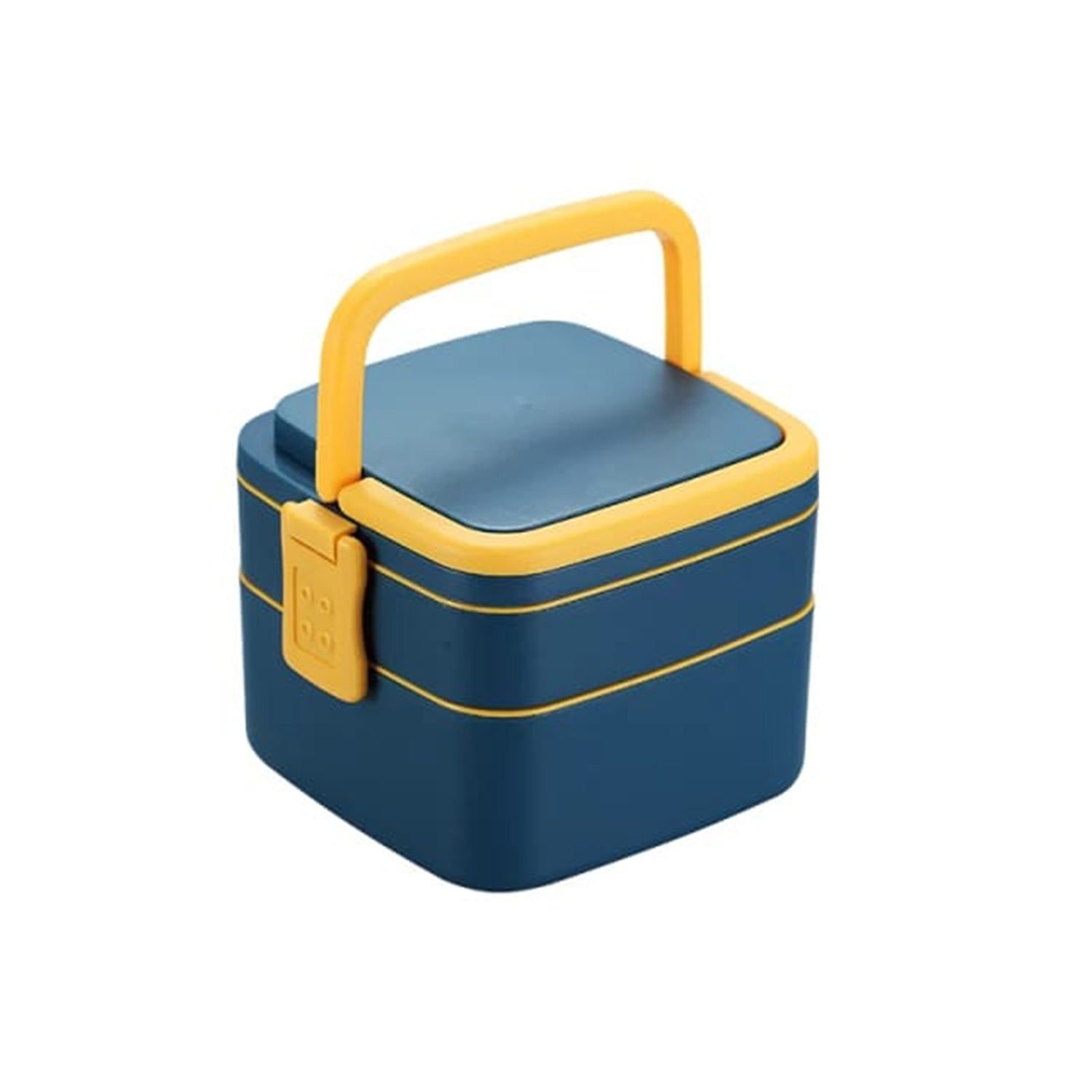 Blue Double-Layer Portable Bento Lunch Box – Stackable with Handle & Spoon - Image 4
