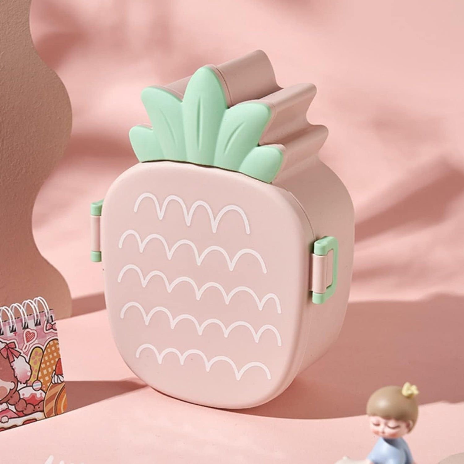 Kids Lunch Box Cute Pineapple Shaped Bento Box with Fork Spoon Snack Container Microwave Portable Office Lunch Box (1 Pc / With Spoon, Fork & Color Bo - Image 9