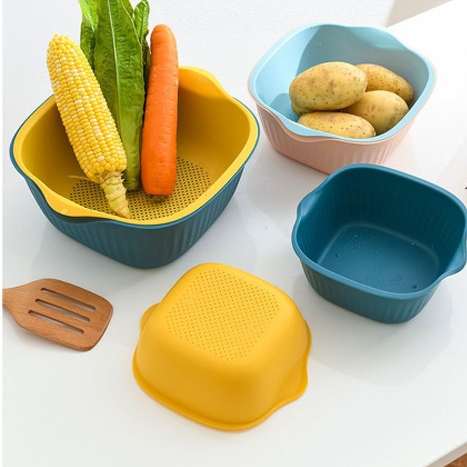 Plastic Washing Bowl & Strainer Basket for Kitchen Use - Image 3