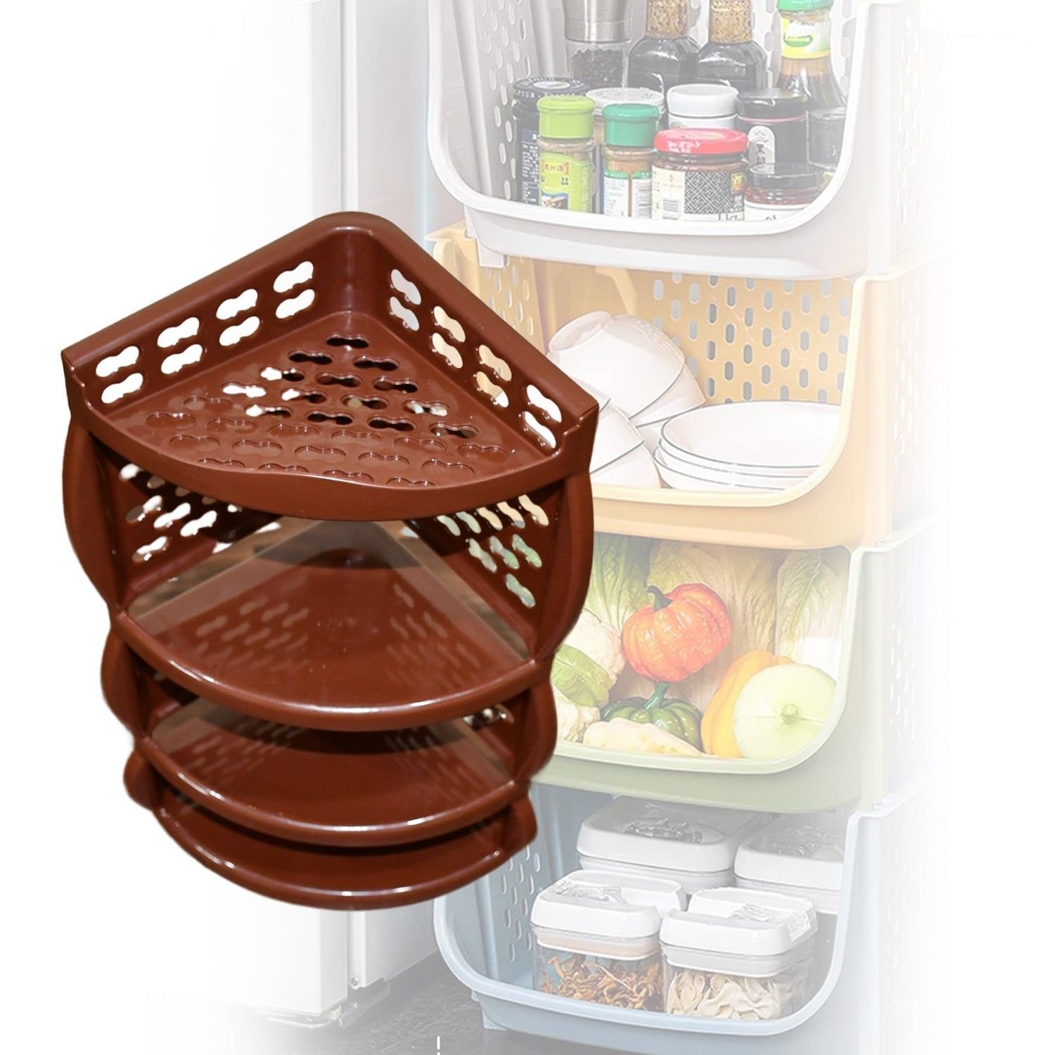 Multi Purpose Plastic Corner Rack a Stylish Storage Shelf for Kitchen / Living Room / Bathroom (1 Pc / 3 Layer ) - Image 3